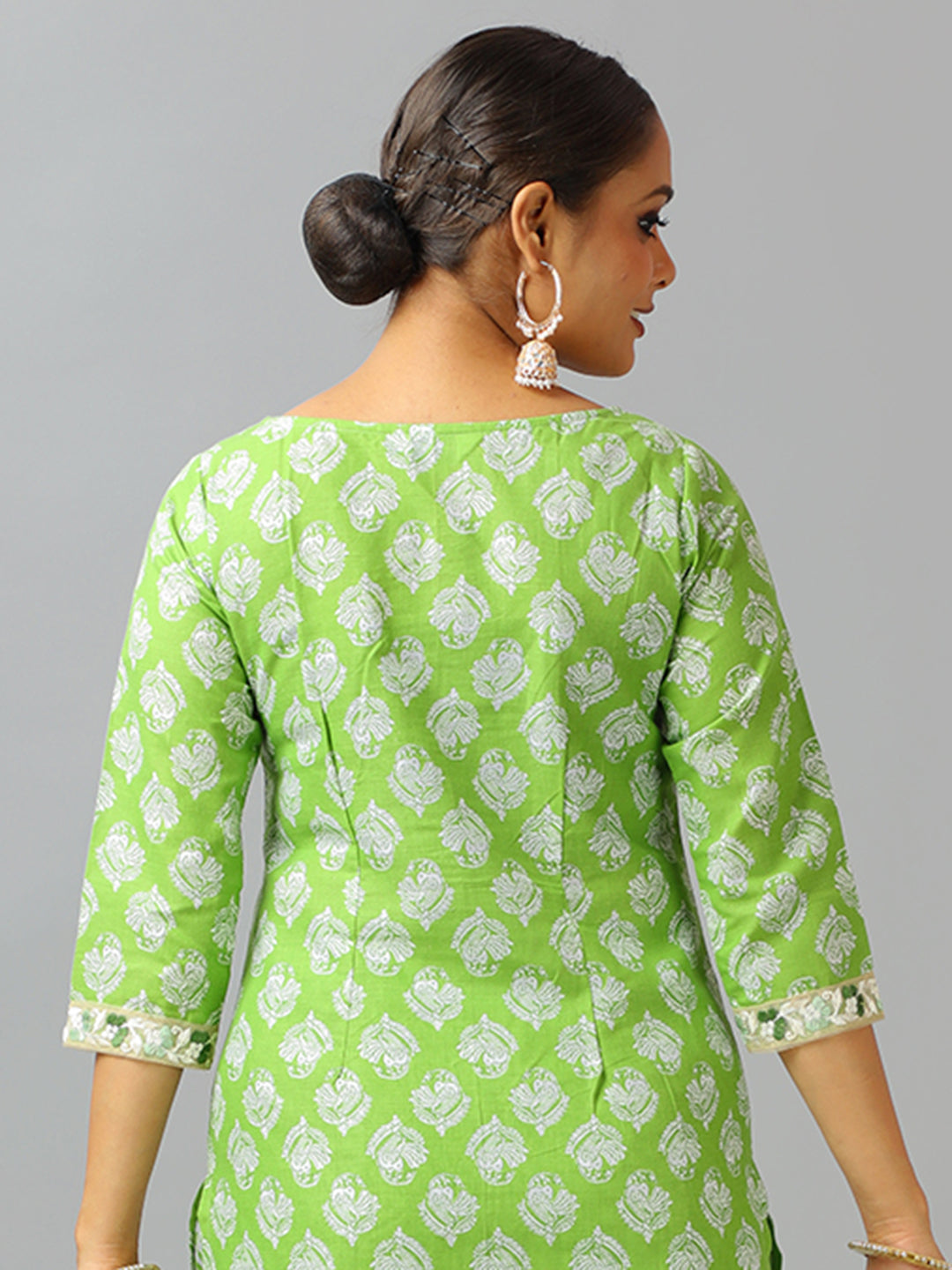 Bollywood Vogue Ready To Wear Green Cotton Printed Narrow Straight Pant Suit - Additional View 2