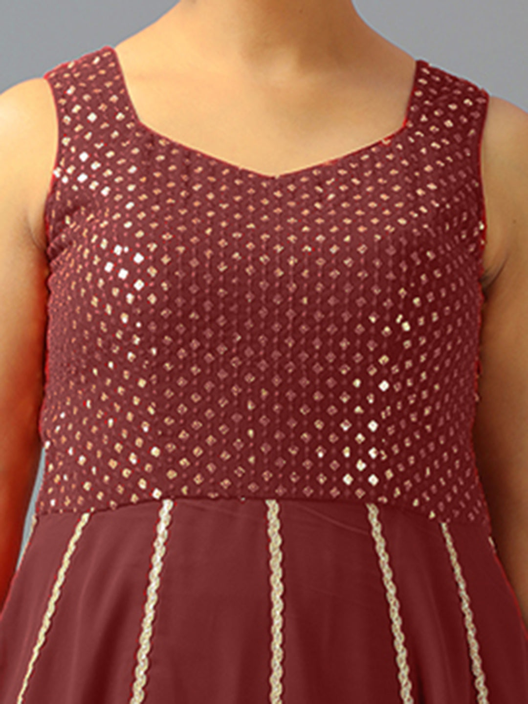 Bollywood Vogue Ready To Wear Maroon Embroidered Georgette Kali Gown - Additional View 2