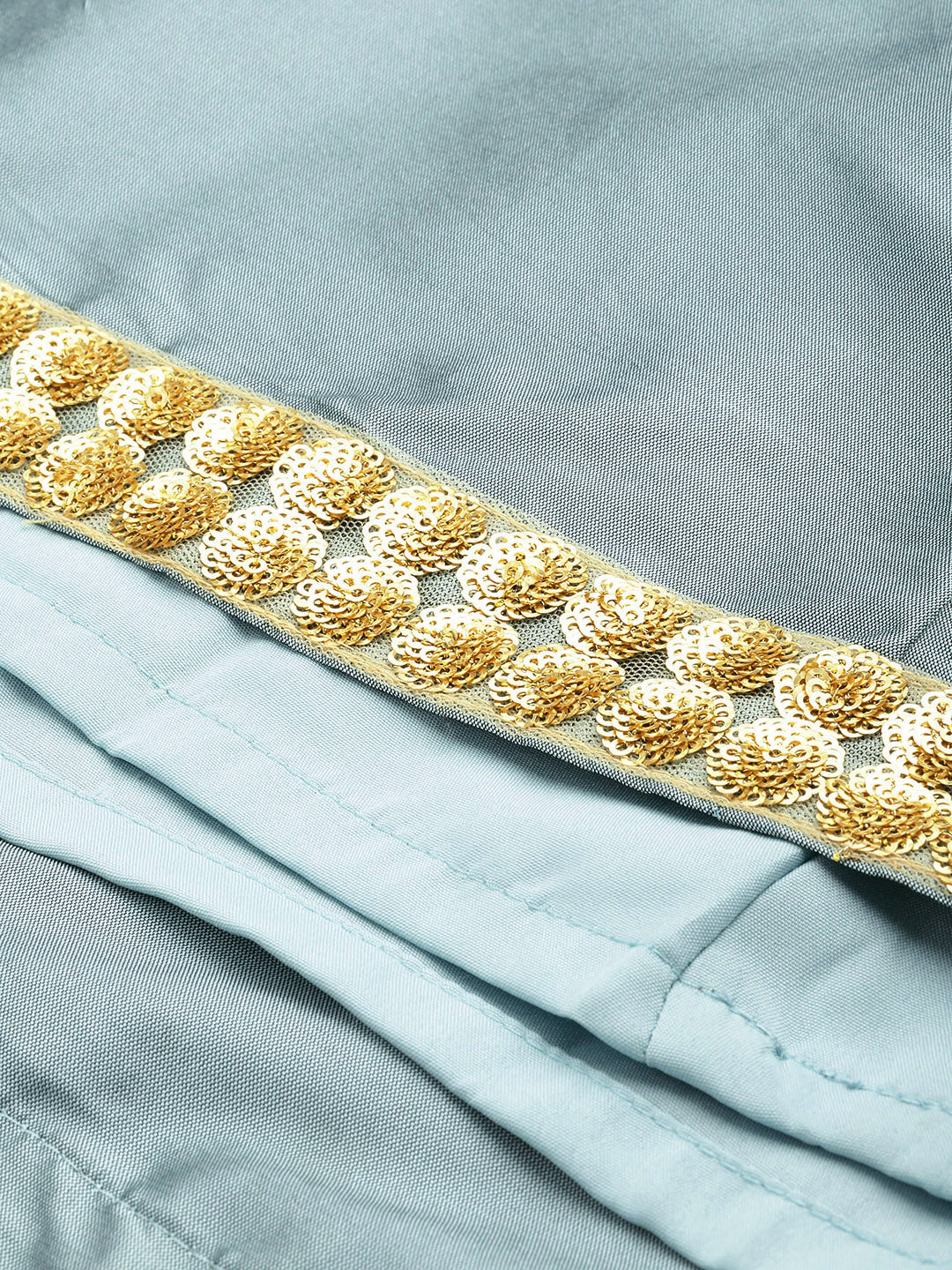 Bollywood Vogue Ready To Wear Blue Embroidered Net And Taffeta Kali Lehenga Set - Detail View