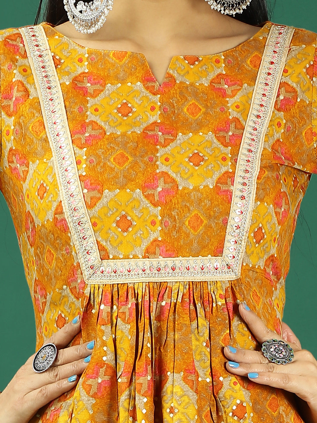 Bollywood Vogue Ready To Wear Yellow Printed Viscose Kurta Straight Pant Set - Additional View 1