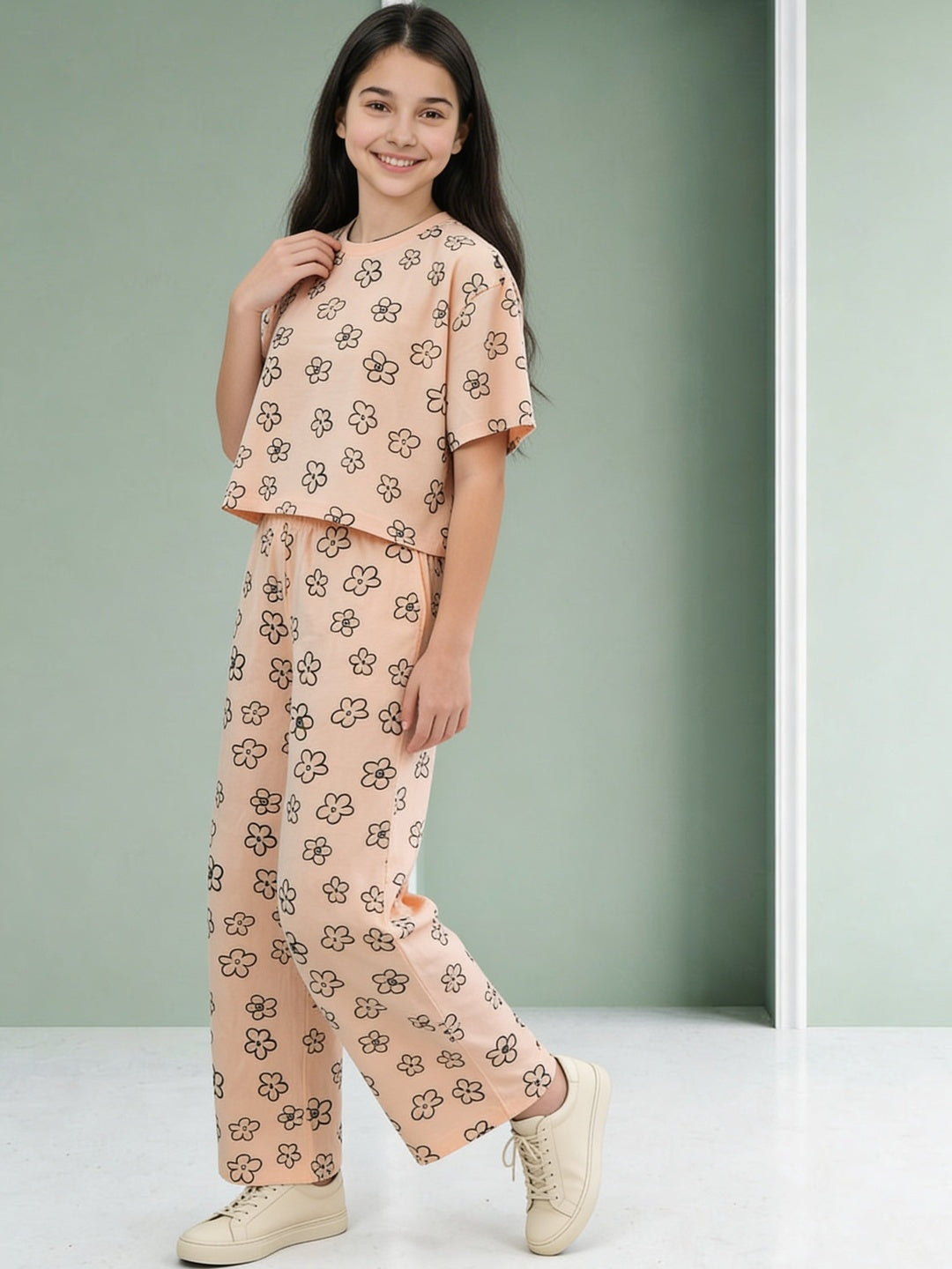 Lil Tomatoes Girls Cotton Night Suits - Peach