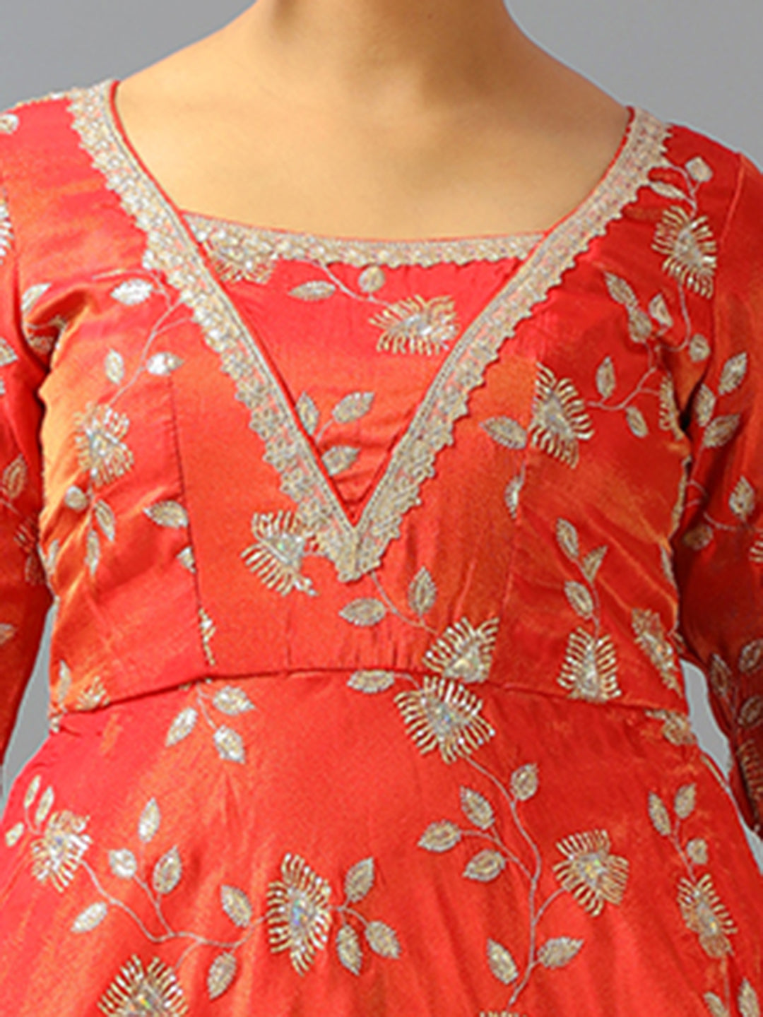 Bollywood Vogue Ready To Wear Red Dual Tone Viscose Embroidered Anarkali Suit - Additional View 2