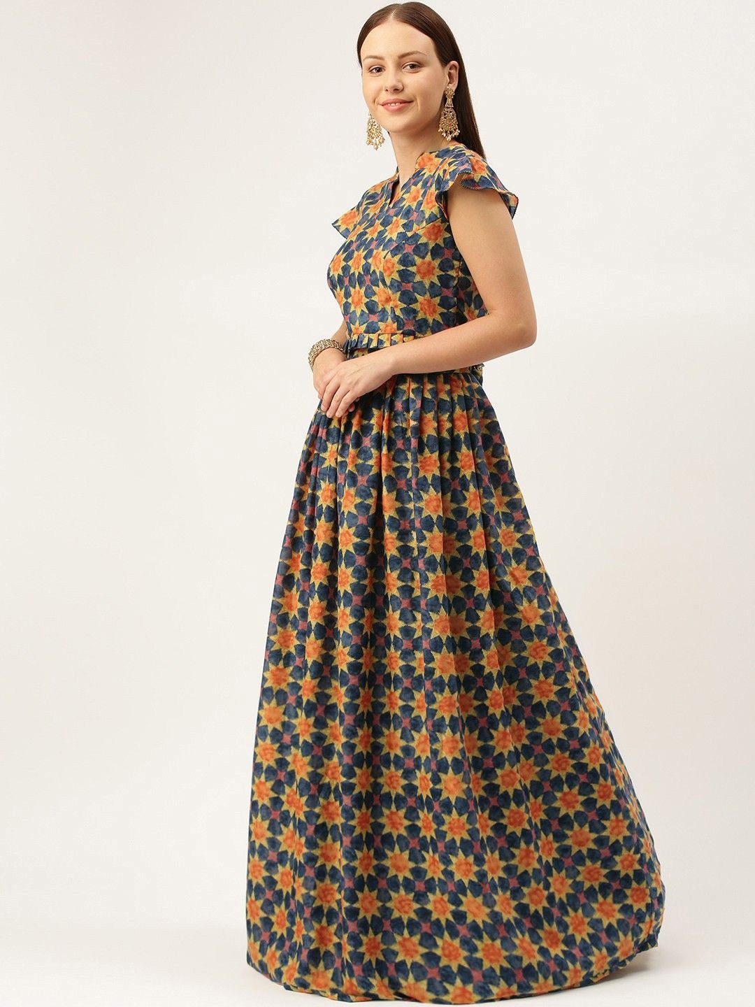 Bollywood Vogue Ready To Wear Multicolored Printed Pleated Lehenga - Detail View