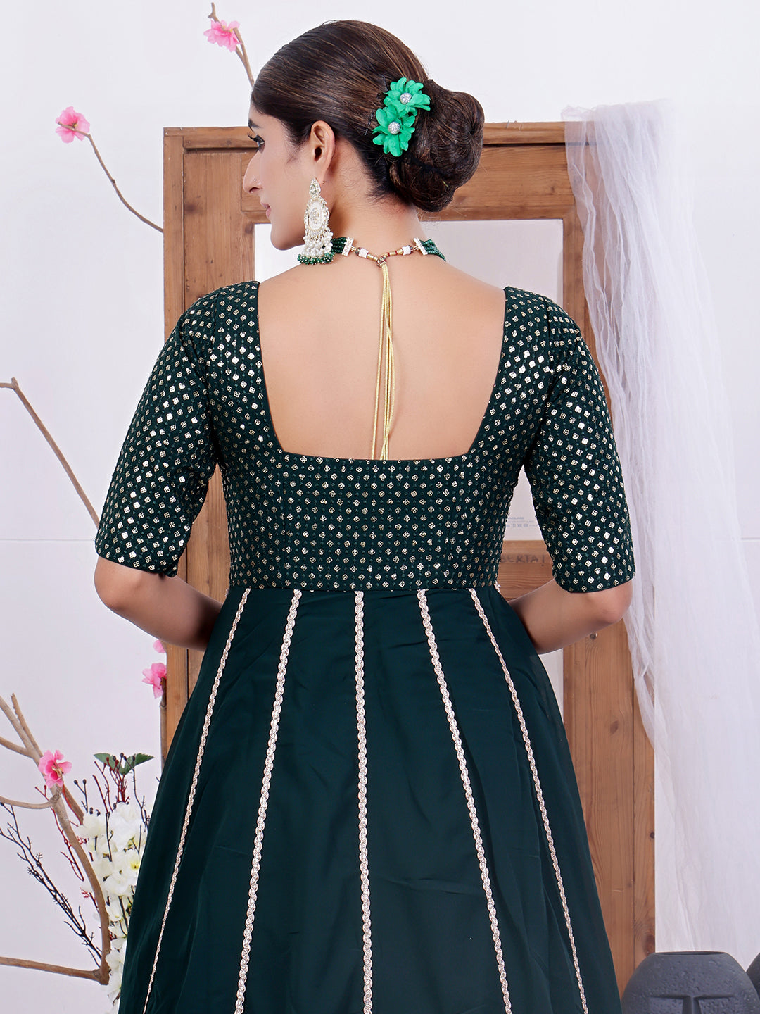 Bollywood Vogue Ready To Wear Green Embroidered Georgette Kali Gown - Look Shot