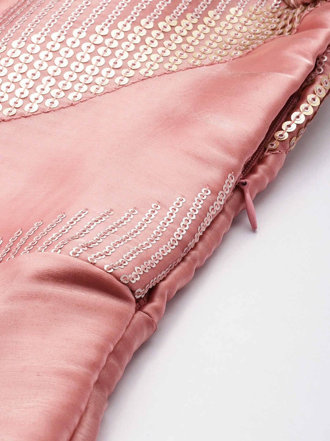 Bollywood Vogue Ready To Wear Peach Organza Satin Embroidered Anarkali Suit - Detail View
