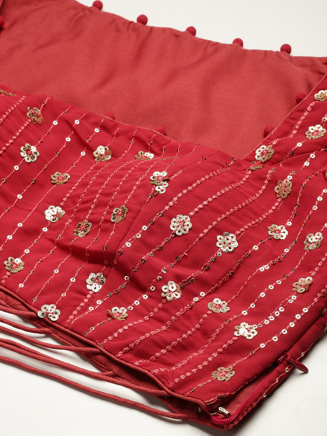 Bollywood Vogue Ready To Wear Dark Pink N Navy Blue Embroidered Lehenga - Additional View 2