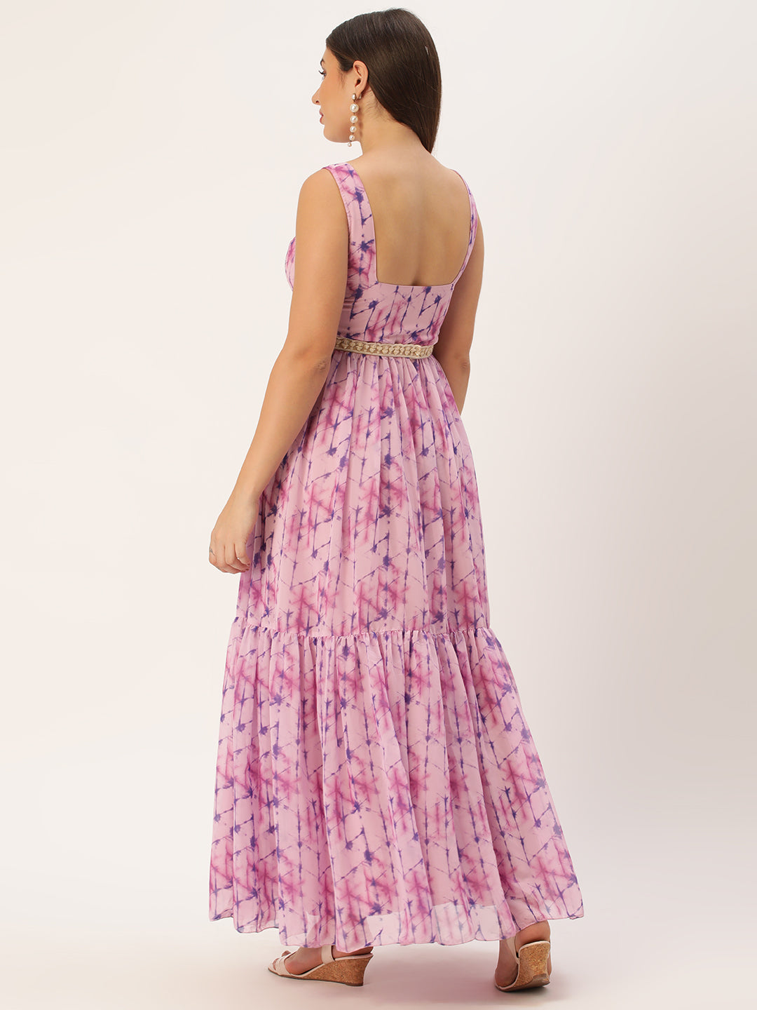 Bollywood Vogue Ready To Wear Multicolored Digital Printed Tiered Dress - Back View