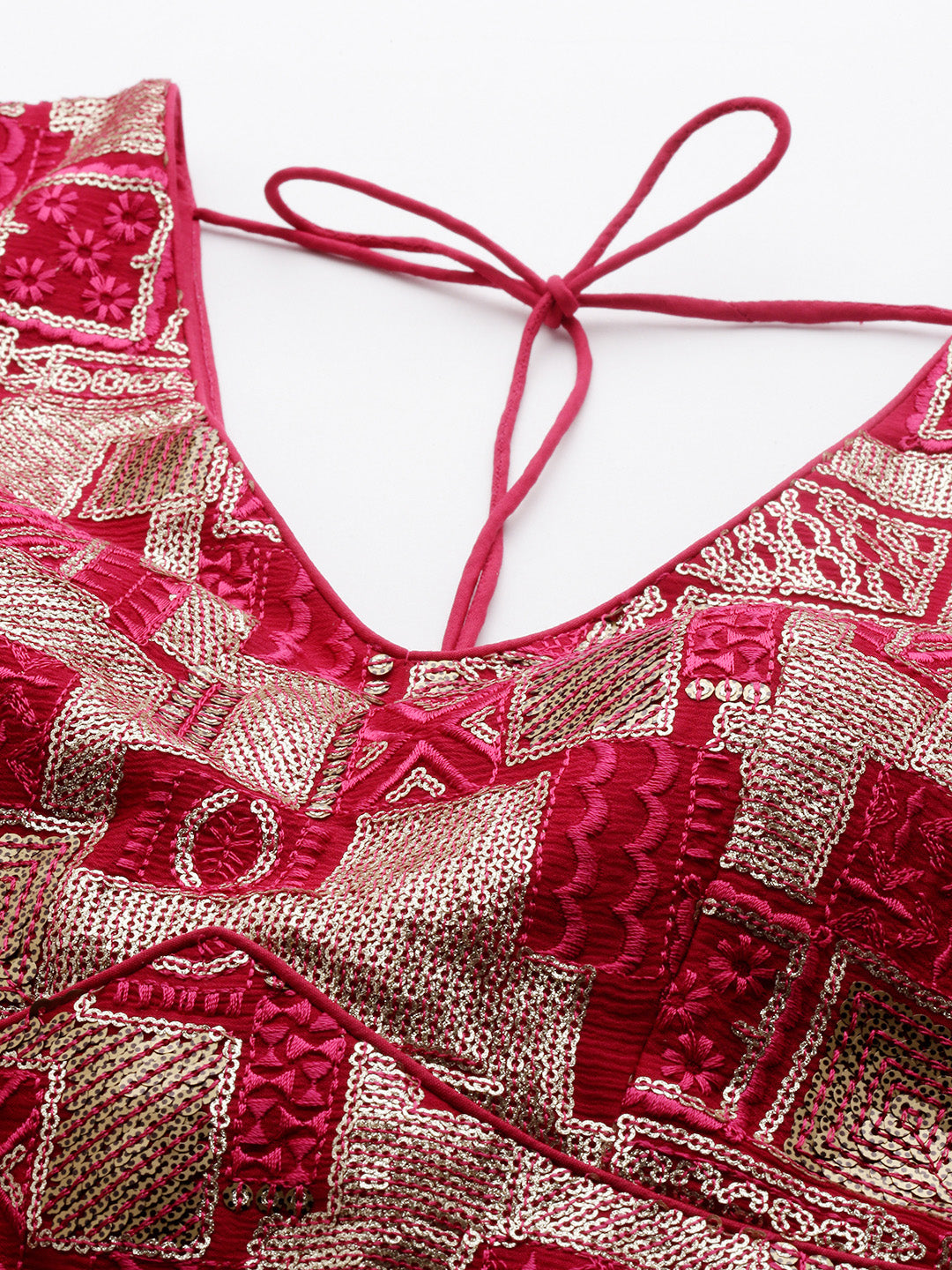 Bollywood Vogue Ready To Wear Pink Chinon Embroidered Gather Style Lehenga Set - Additional View 2