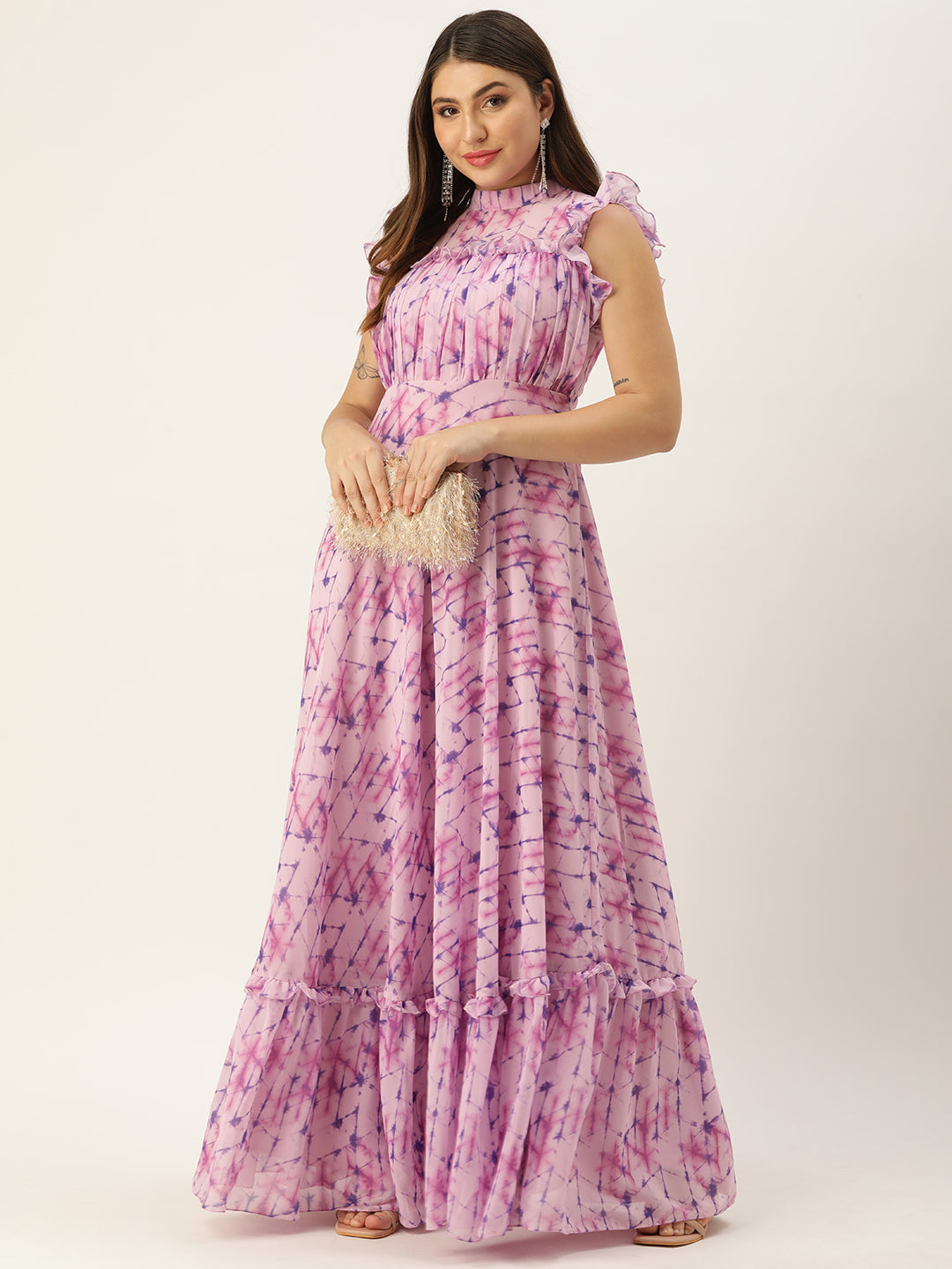Bollywood Vogue Ready To Wear Multicolored Digital Printed Georgette Gown - Front View