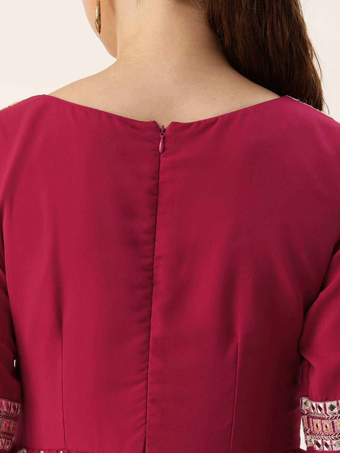 Bollywood Vogue Ready To Wear Pink Georgette Embroidered Gown - Back View