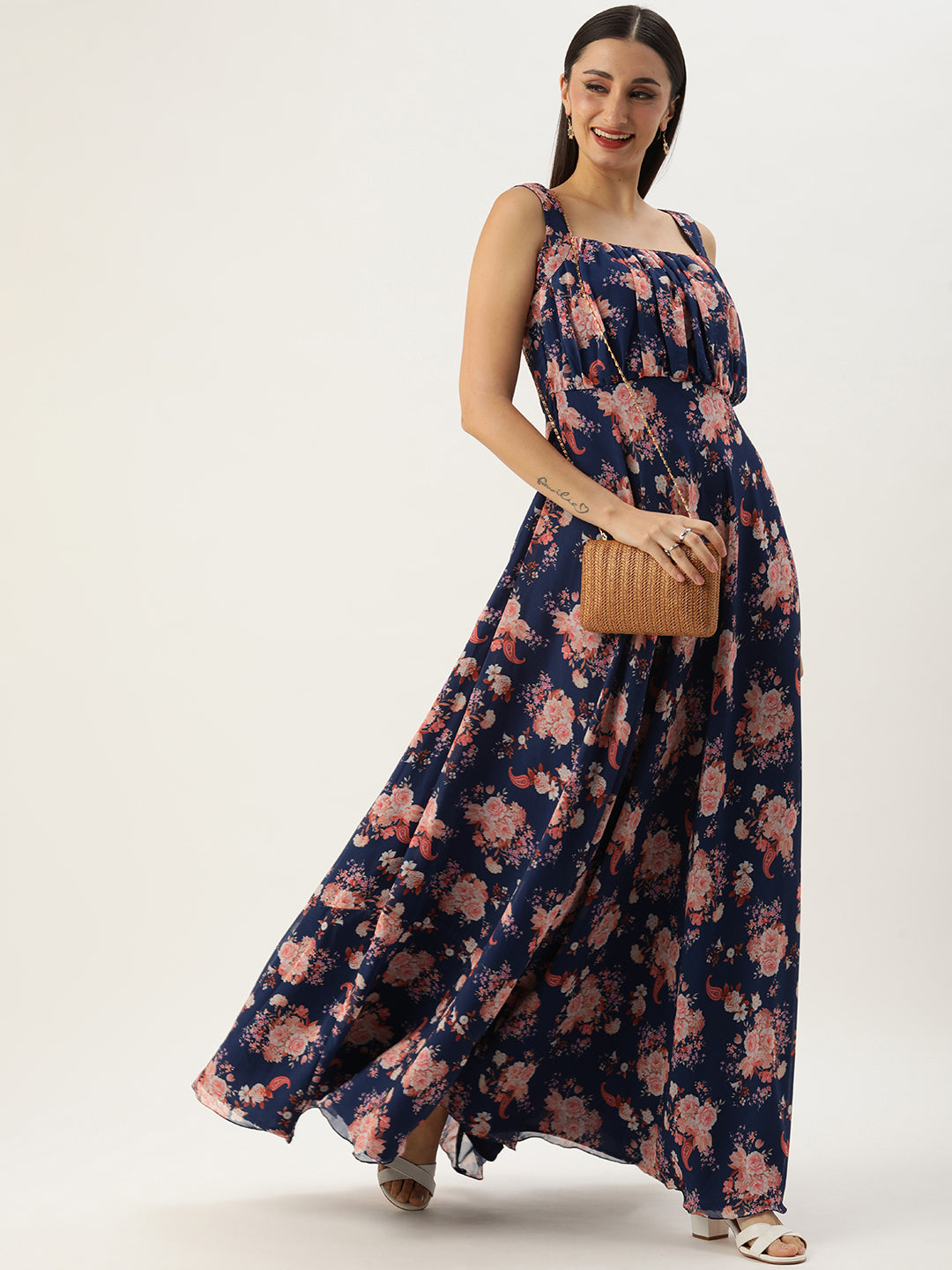 Bollywood Vogue Ready To Wear Blue Georgette Digital Printed Dress - Detail View