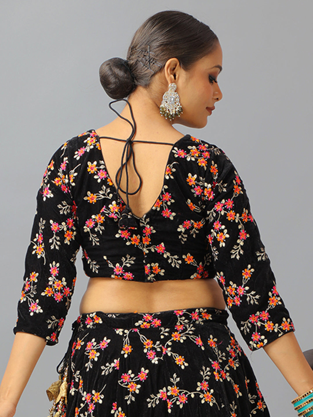 Bollywood Vogue Ready To Wear Black Velvet Embroidered Lehenga Set - Additional View 2