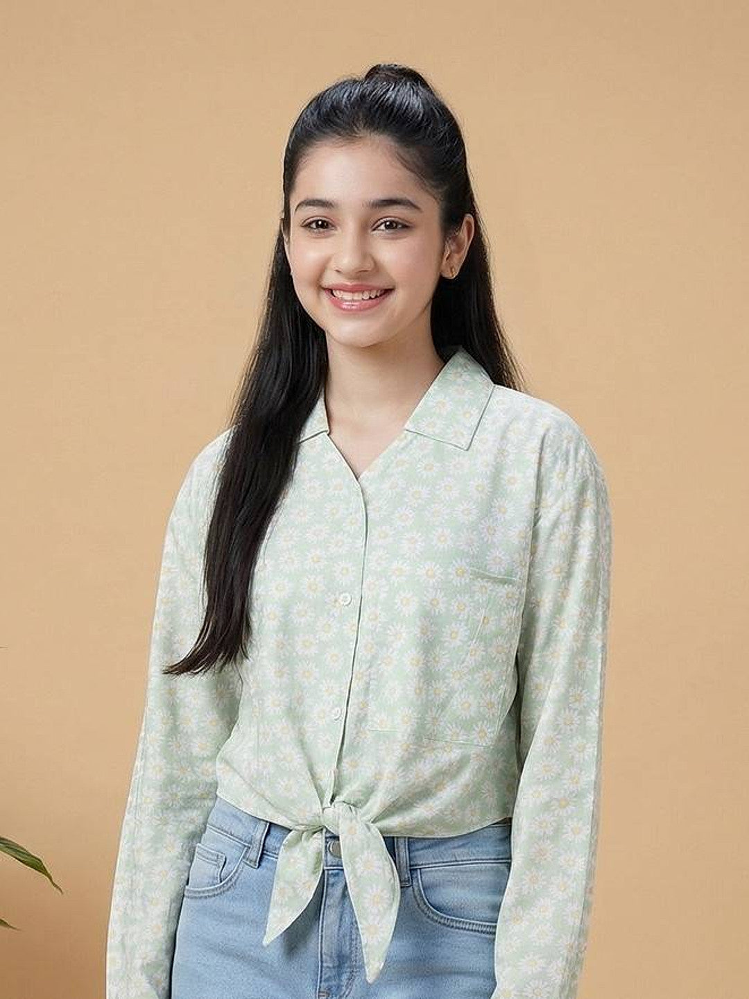 Lil Tomatoes Girls Cotton Shirt - Green
