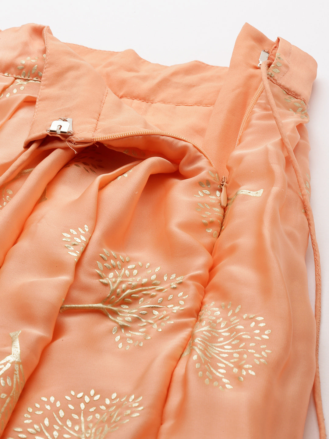 Bollywood Vogue Ready To Wear Peach Foil Printed Georgette Lehenga Set - Detail View
