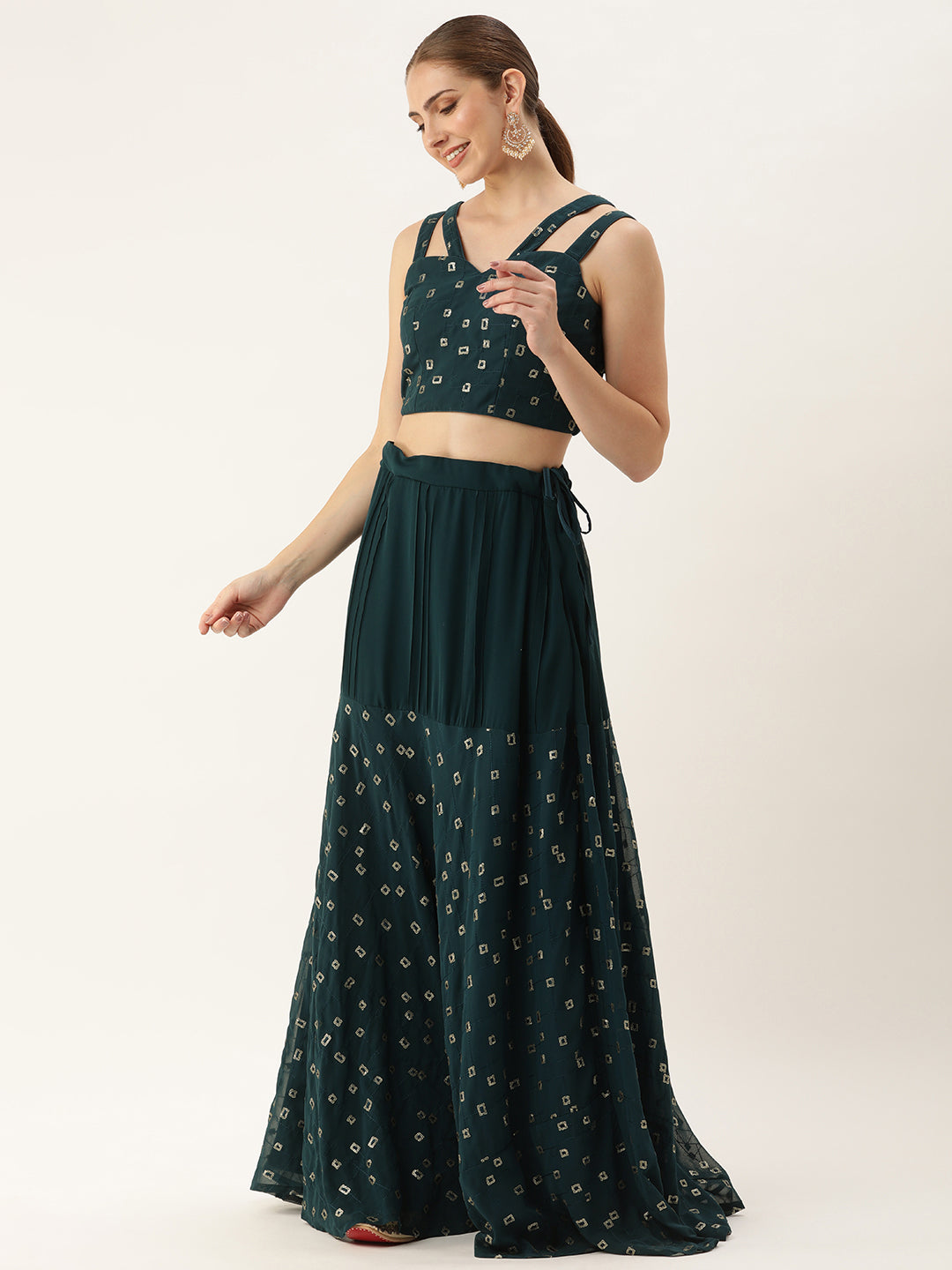 Bollywood Vogue Ready To Wear Teal Blue Georgette Embroidered Co ord Set - Look Shot