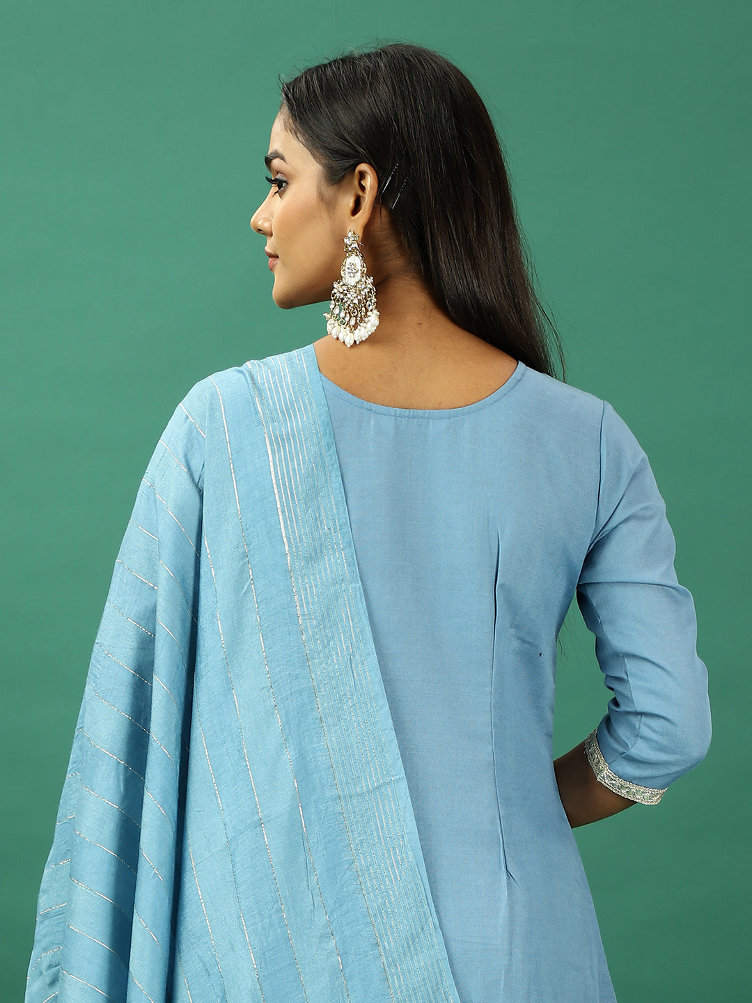 Bollywood Vogue Ready To Wear Blue Rayon Embroidered Narrow Straight Pant Suit - Look Shot