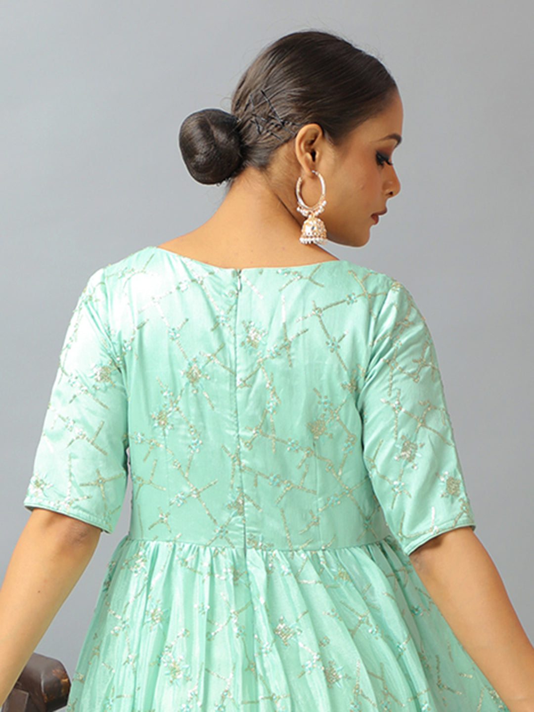 Bollywood Vogue Ready To Wear Classic Pistachio Green Embroidered Anarkali Suit - Look Shot