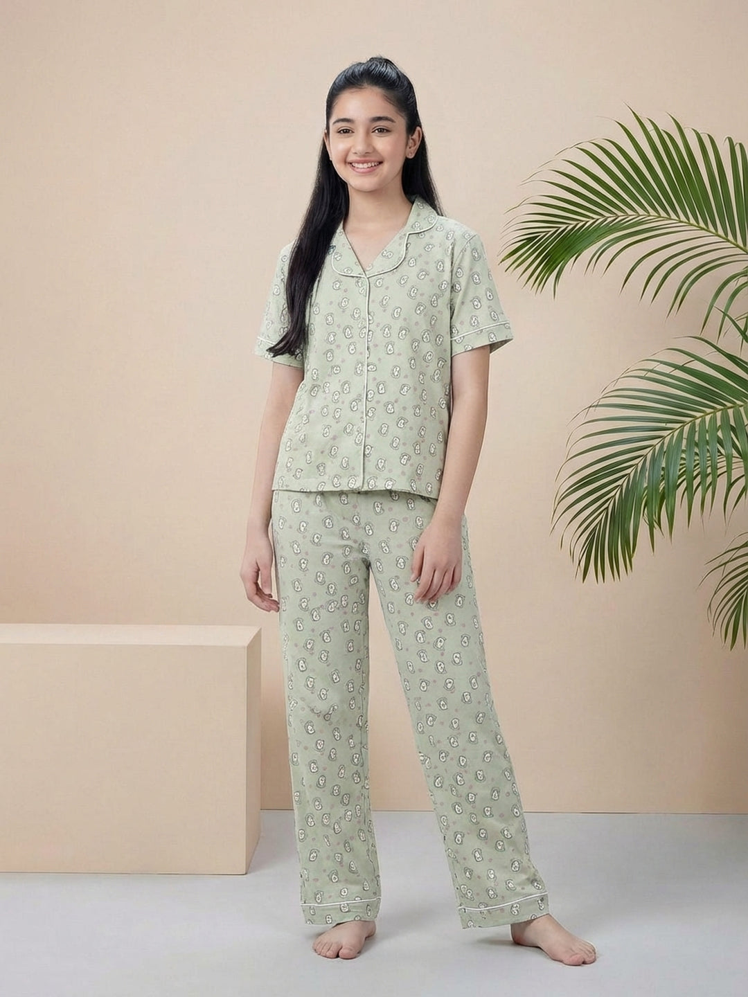 Lil Tomatoes Girls Cotton Night Suits - Oil Green