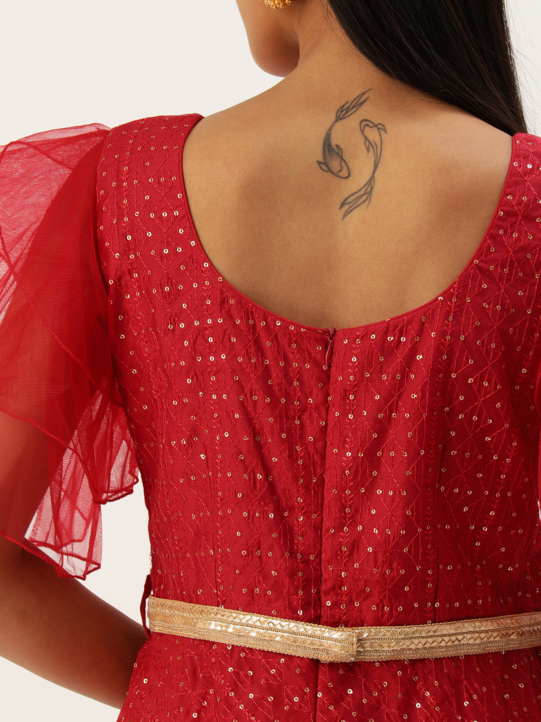 Bollywood Vogue Ready To Wear Dark Red Sequins Embroidered Gown - Look Shot