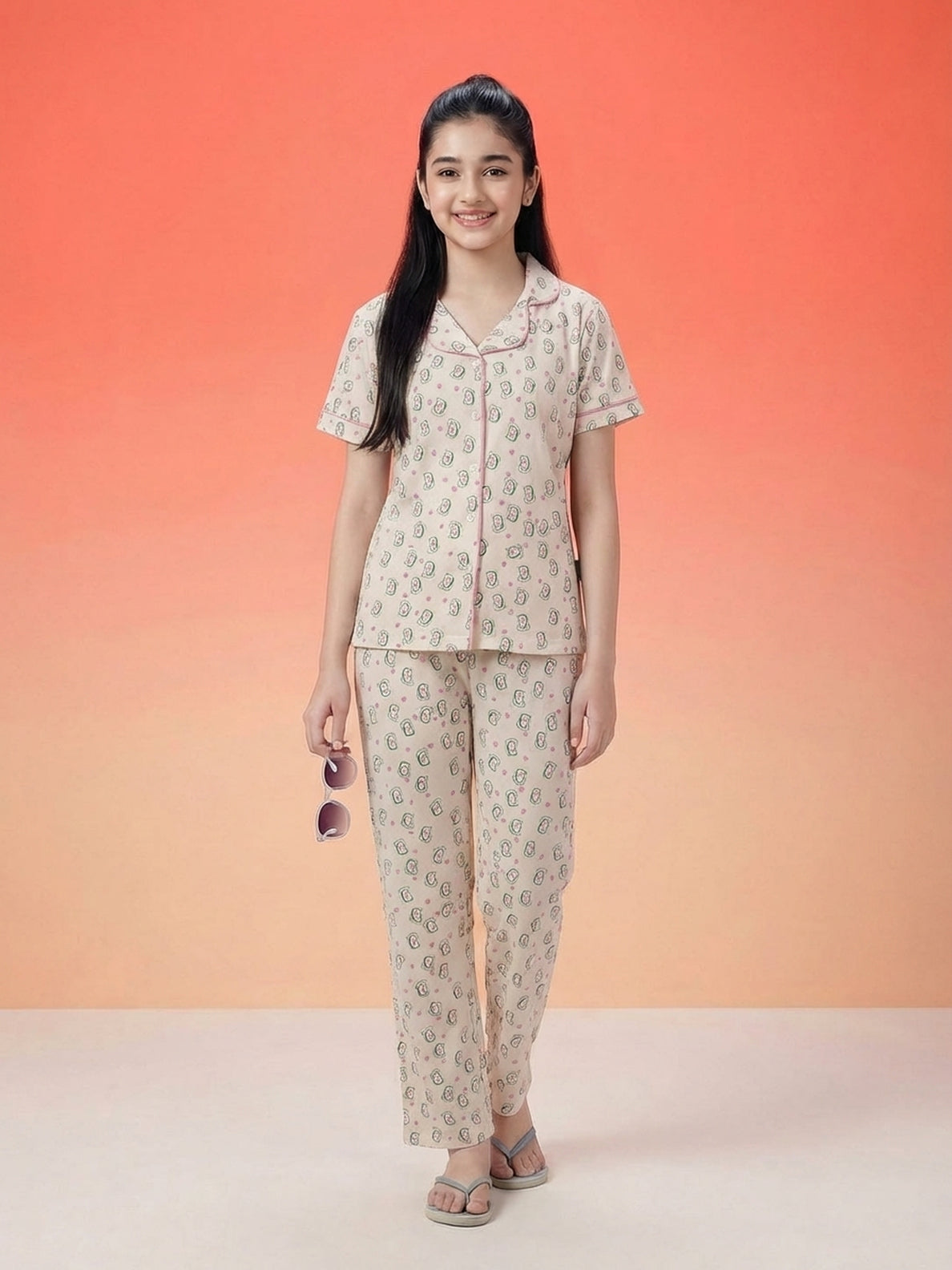 Lil Tomatoes Girls Cotton Night Suits - Cream