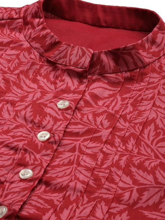 Bollywood Vogue Ready To Wear Pink Printed Cotton Collar Neck Dress - Detail View