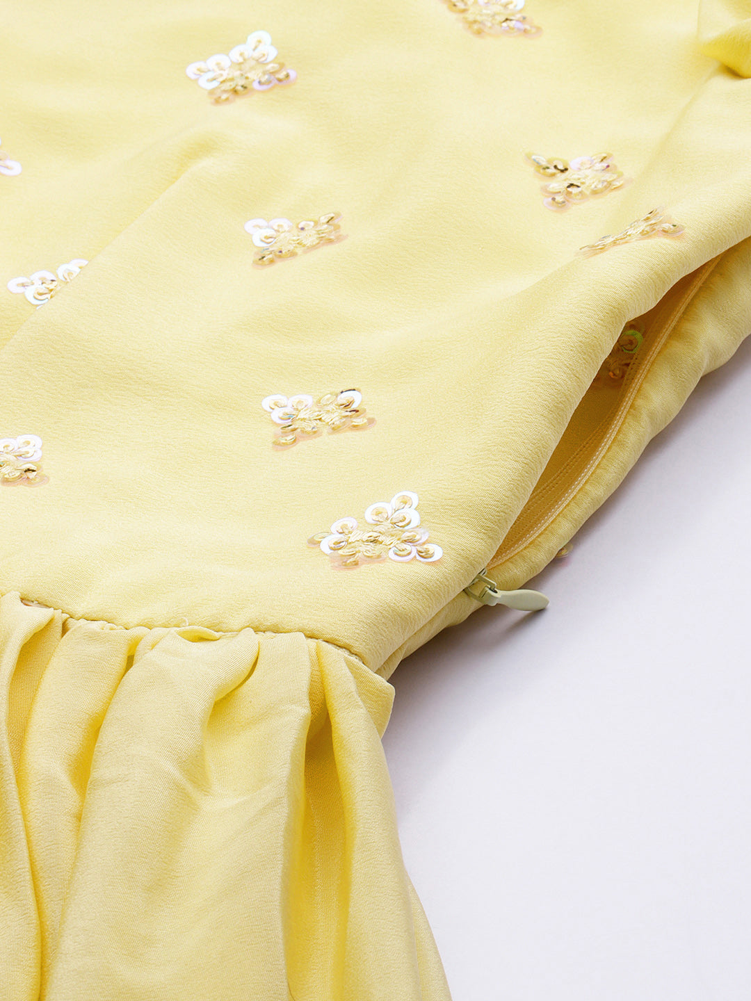 Bollywood Vogue Ready To Wear Yellow Embroidered Art Silk Gown - Detail View