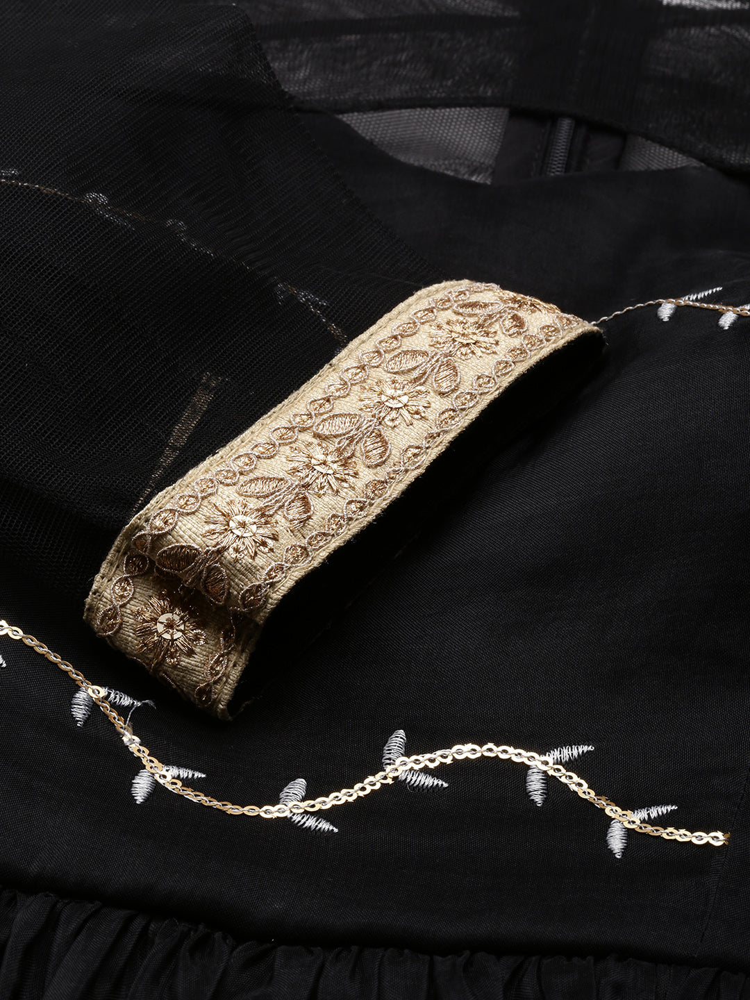 Bollywood Vogue Ready To Wear Black Viscose Embroidered Anarkali Suit - Detail View