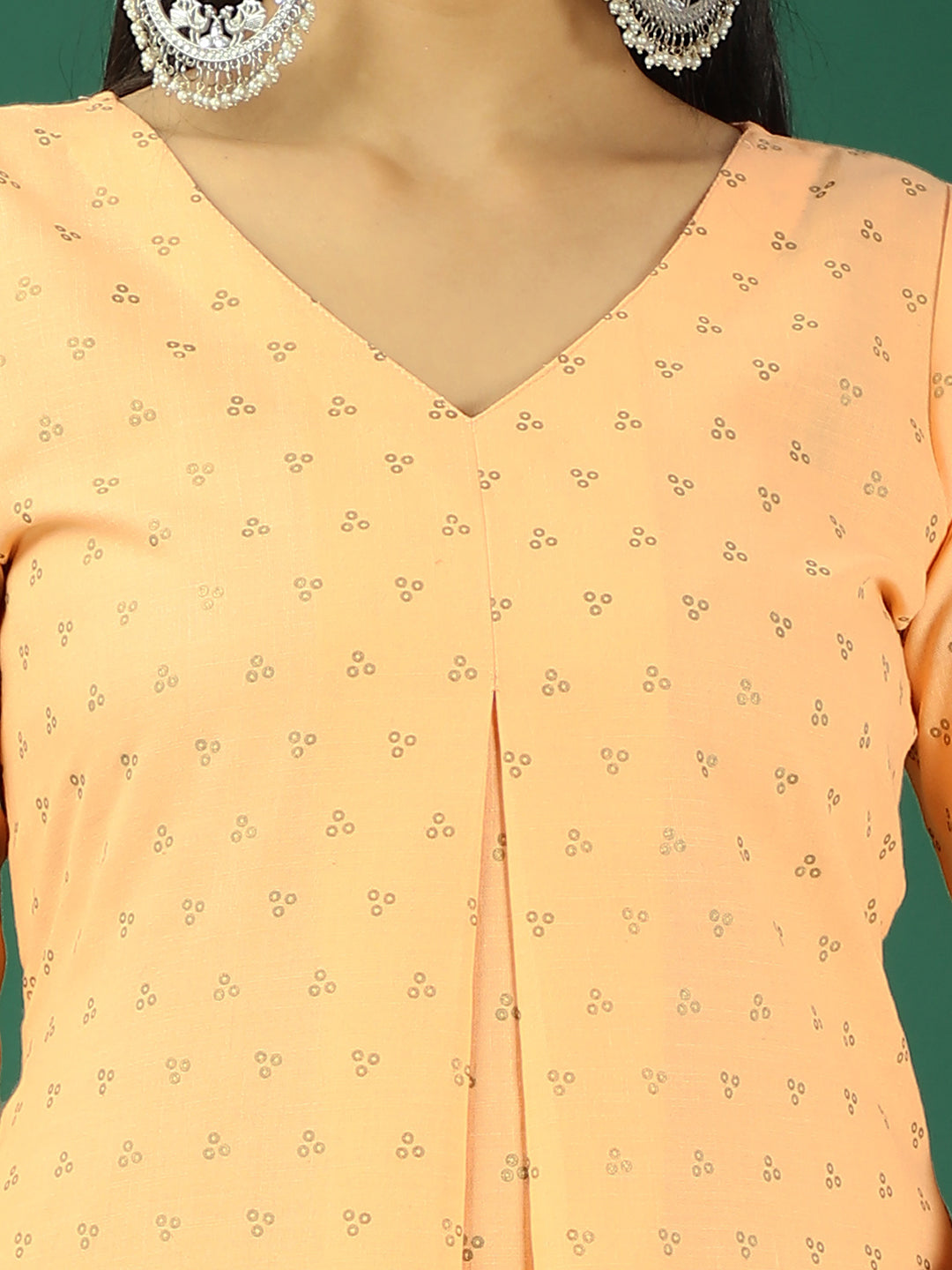 Bollywood Vogue Ready To Wear Peach Foil Printed Box Pleat Style Kurta Set - Additional View 2