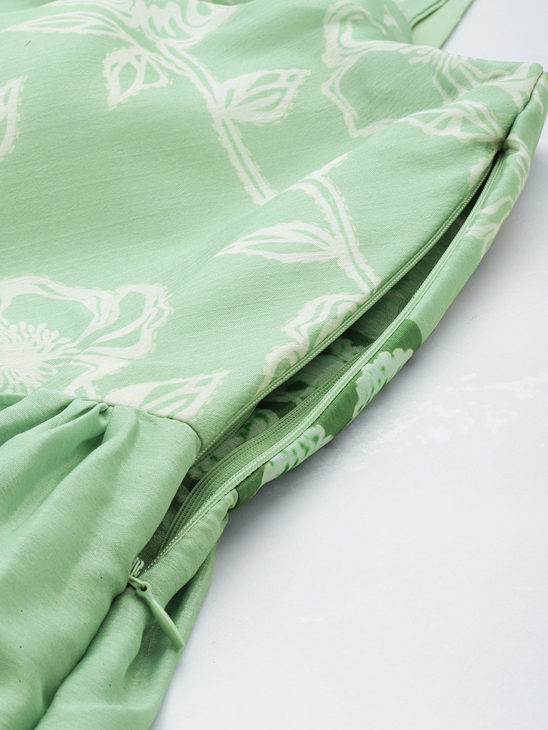 Bollywood Vogue Ready To Wear Green Digital Printed Chinon Gown - Detail View
