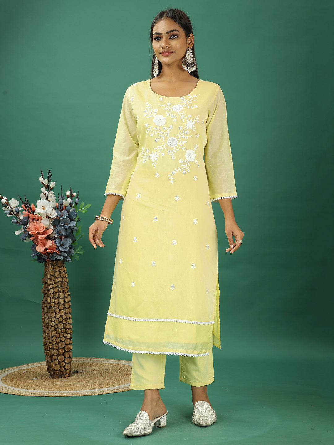 Bollywood Vogue Ready To Wear Yellow Art Silk Straight Pant Suit - Additional View 2