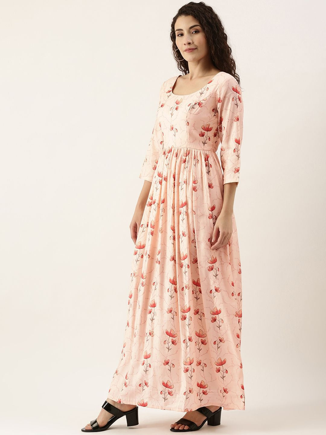 Bollywood Vogue Ready To Wear Off White Chanderi Modal Silk Dress - Side View