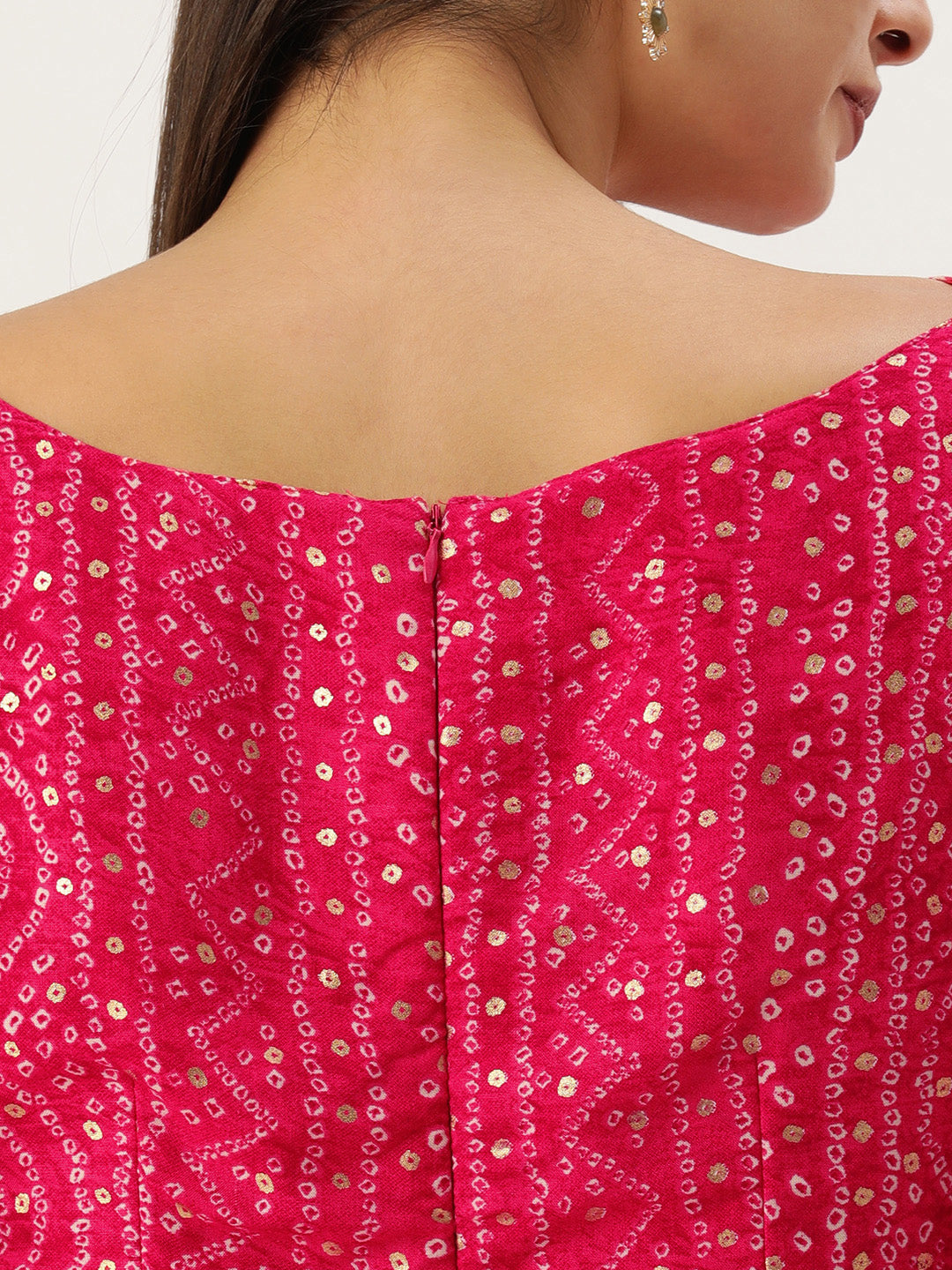 Bollywood Vogue Ready To Wear Pink Bandhani Printed Rayon Dress - Look Shot