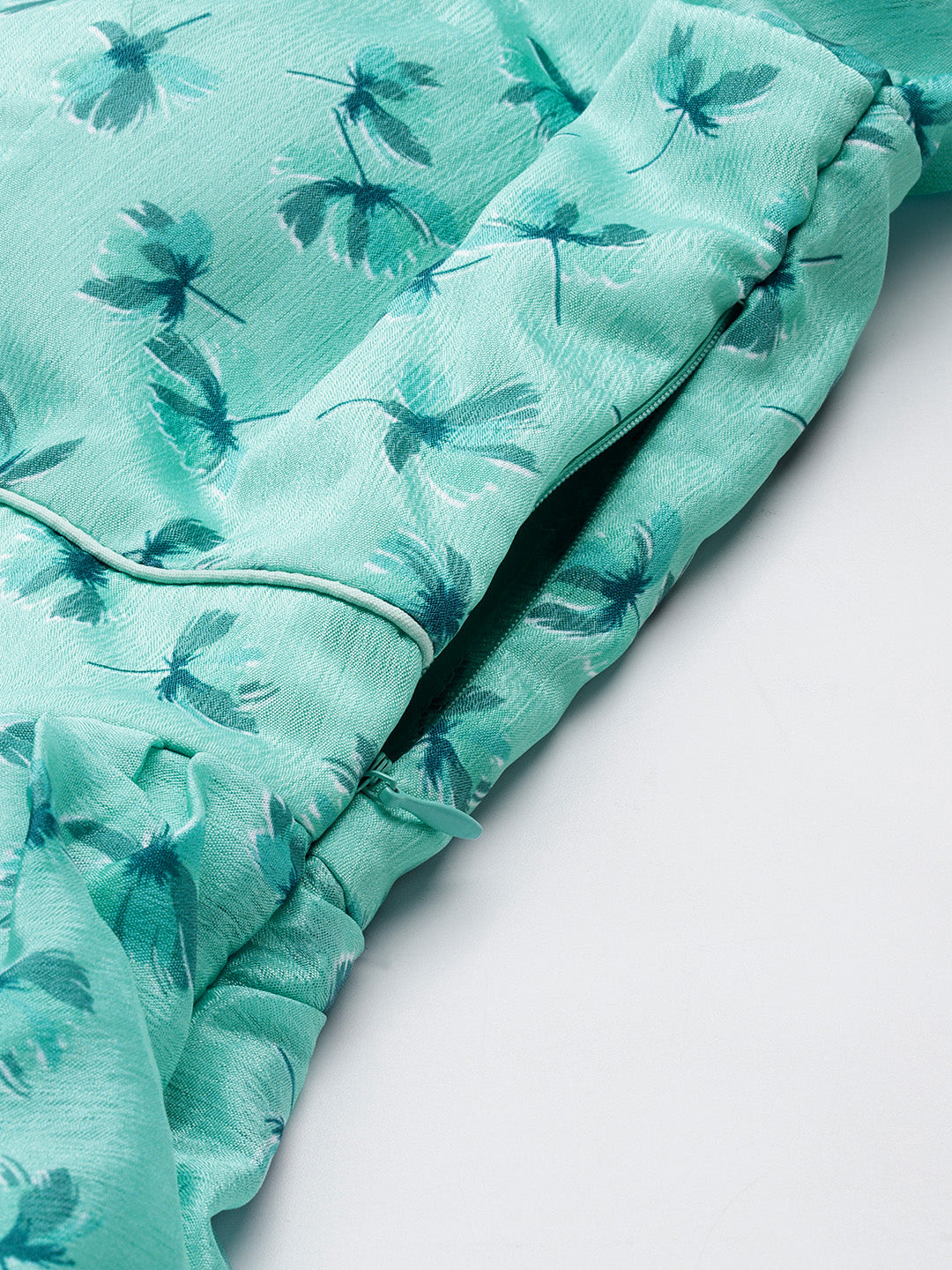 Bollywood Vogue Ready To Wear Mint Blue Chinon Digital Printed Dress - Detail View