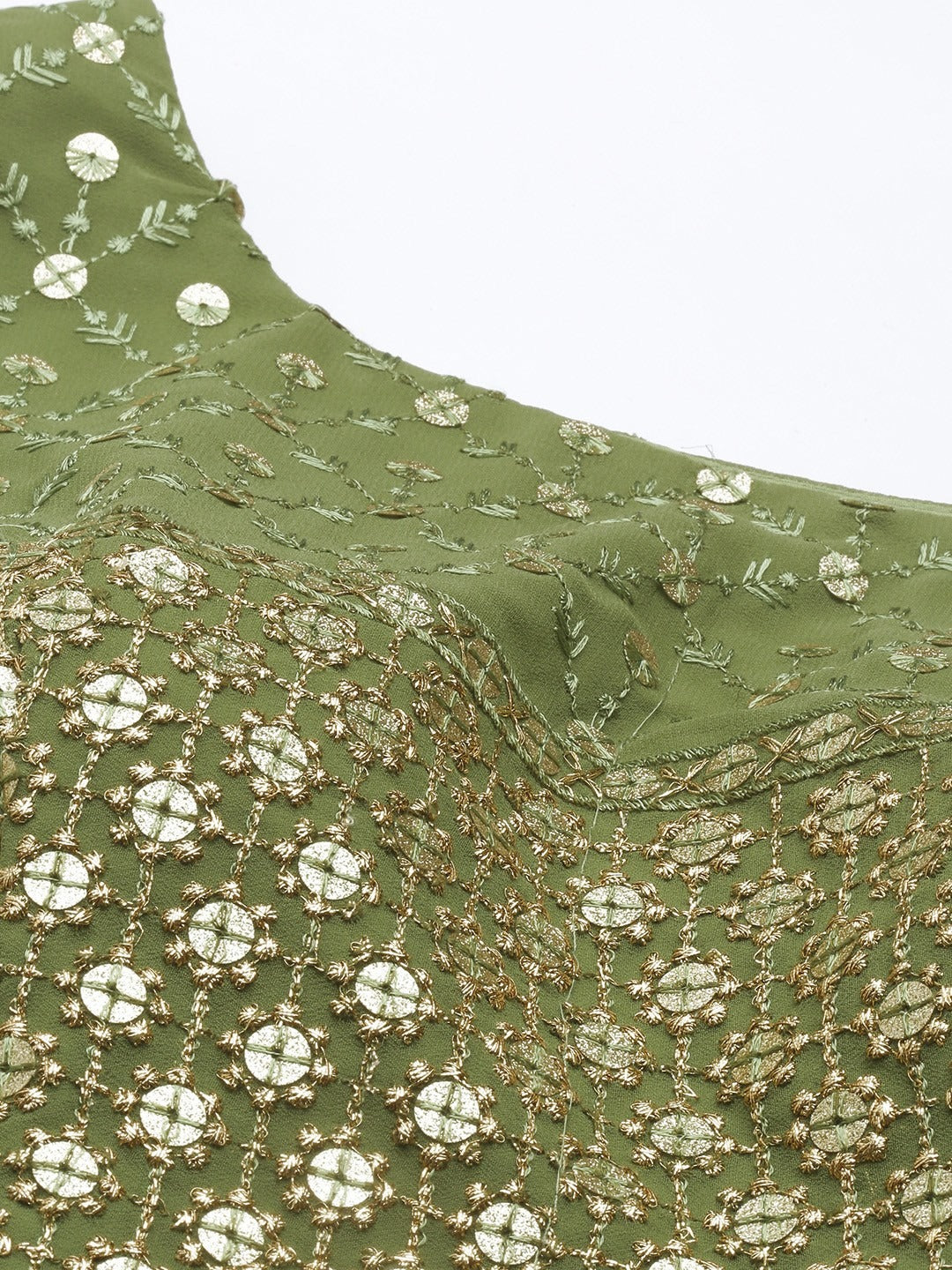 Bollywood Vogue Ready To Wear Black N Green Embroidered Layered Gown - Detail View