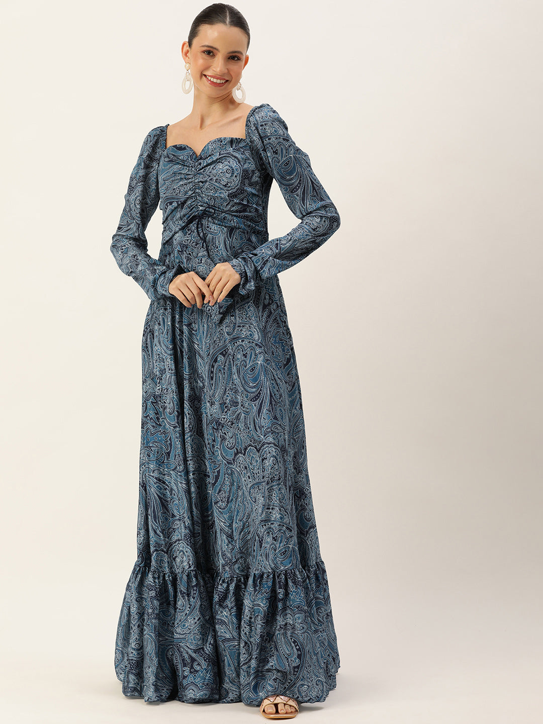 Bollywood Vogue Ready To Wear Multicolor Chinon Digital Print Floor Length Gown - Front View