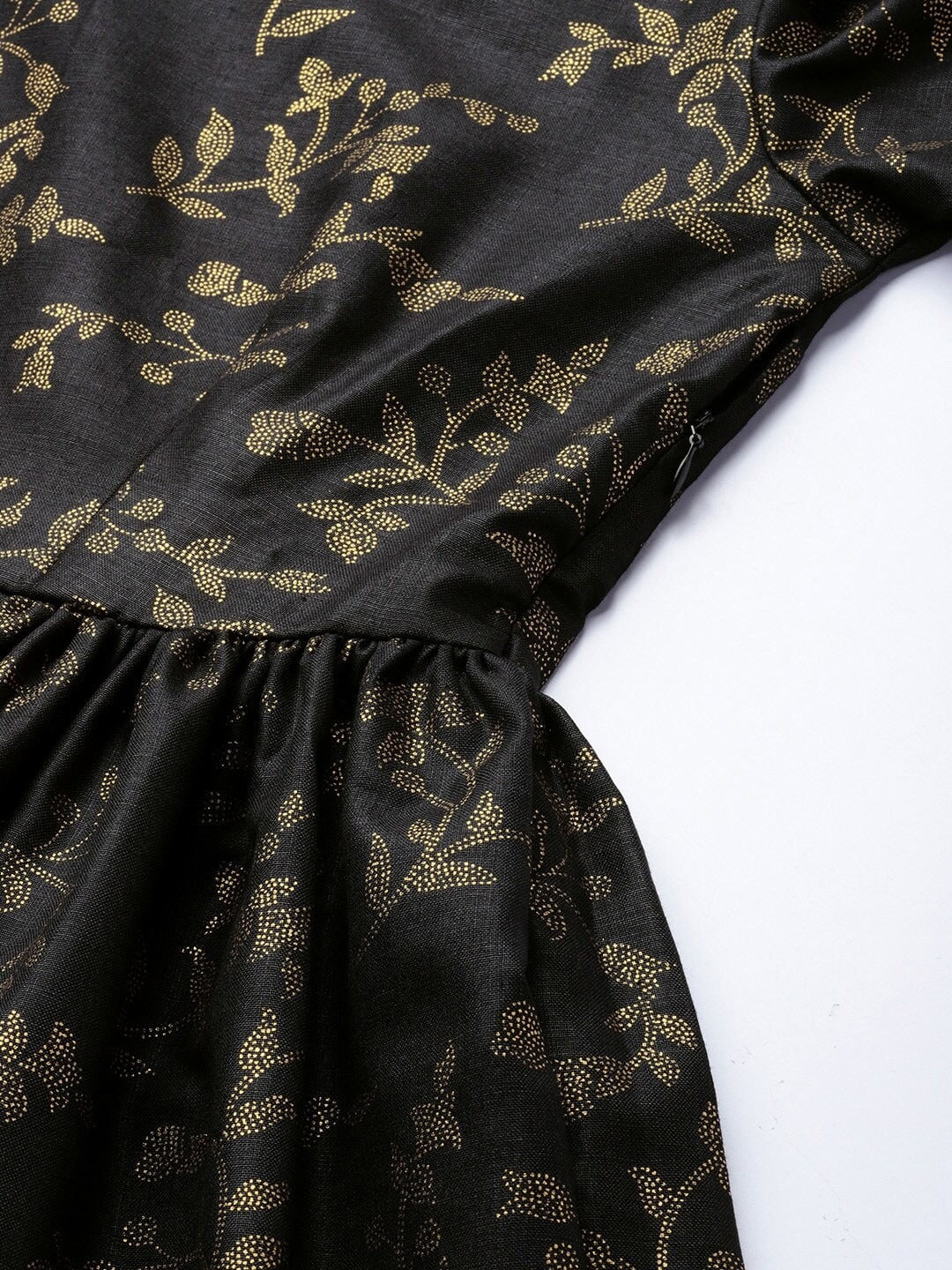 Bollywood Vogue Ready To Wear Black Printed Rayon Boat Neck Gown - Detail View