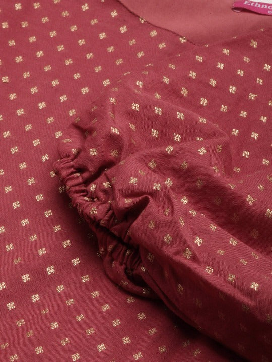 Bollywood Vogue Ready To Wear Maroon Nylon Jacquard Maxi Dress - Detail View