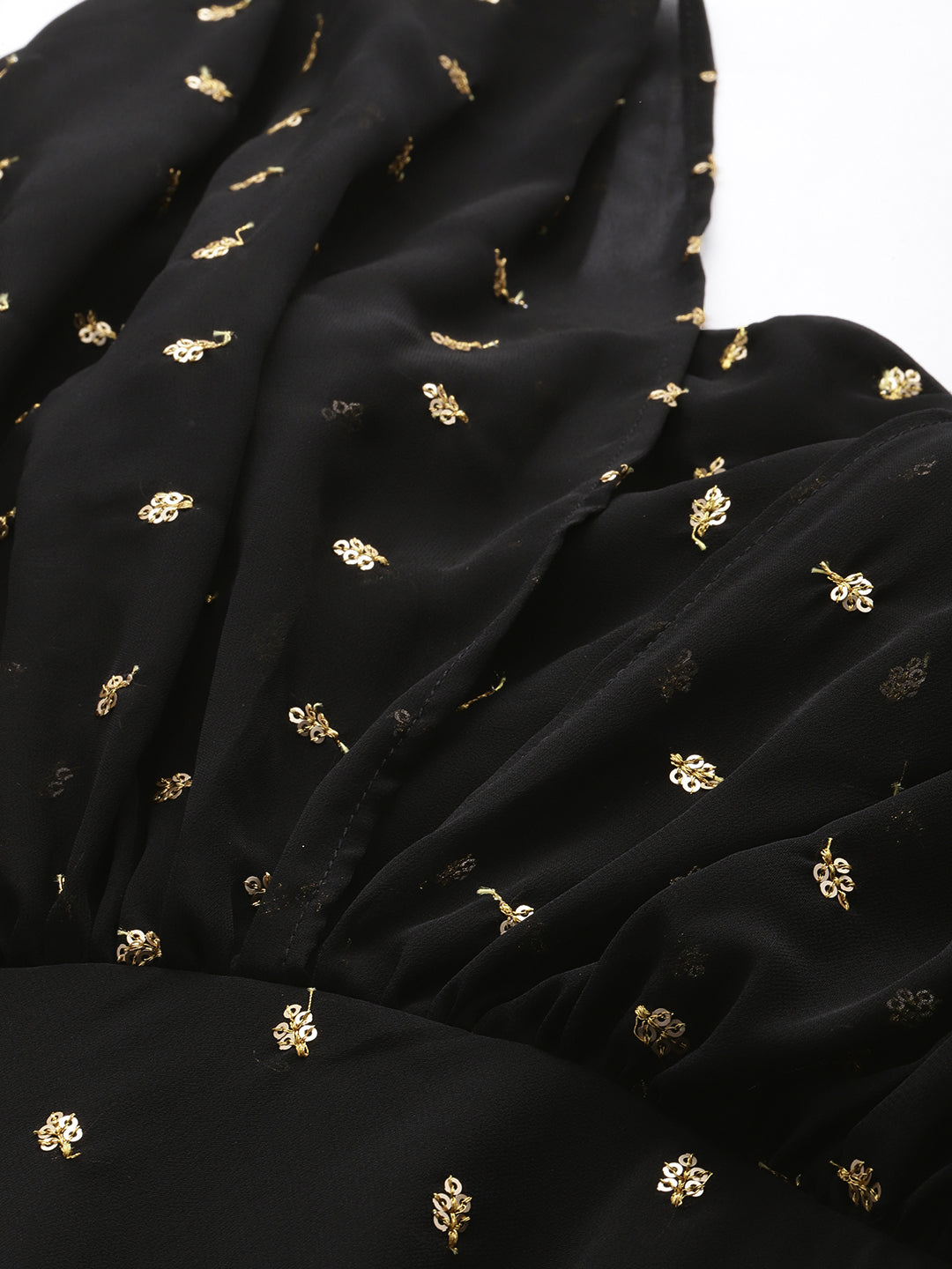 Bollywood Vogue Ready To Wear Black Georgette Embroidered Overlap Draped Gown - Additional View 2