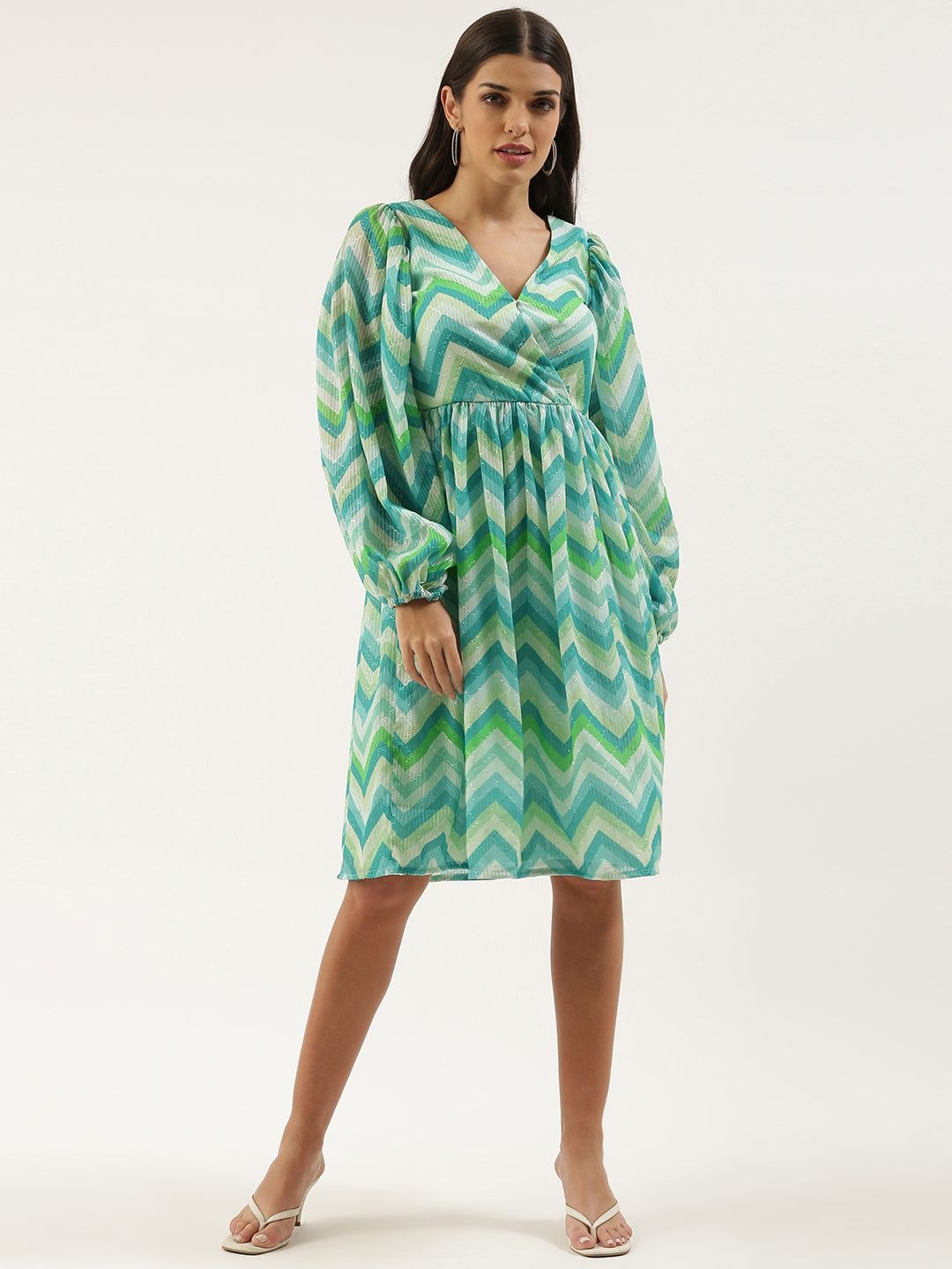 Bollywood Vogue Ready To Wear Multicolored Chinon Printed N Embroidered Maxi dress - Front View