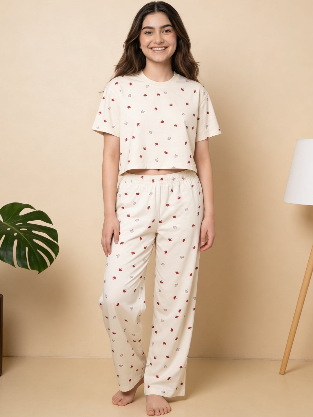 Lil Tomatoes Girls Cotton Night Suits - Cream