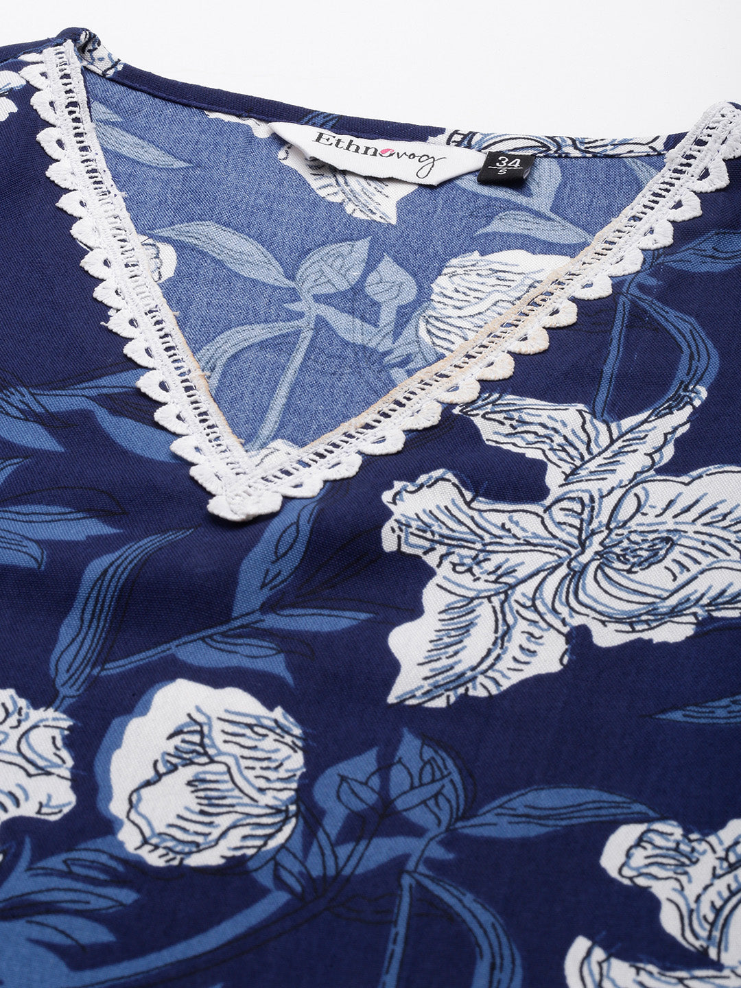 Bollywood Vogue Ready To Wear Blue Rayon Mill Printed Straight Pant Suit - Detail View