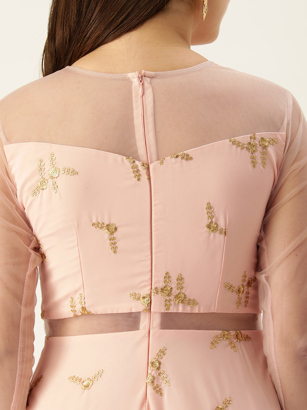 Bollywood Vogue Ready To Wear Peach Georgette Embroidered Gown - Additional View 1
