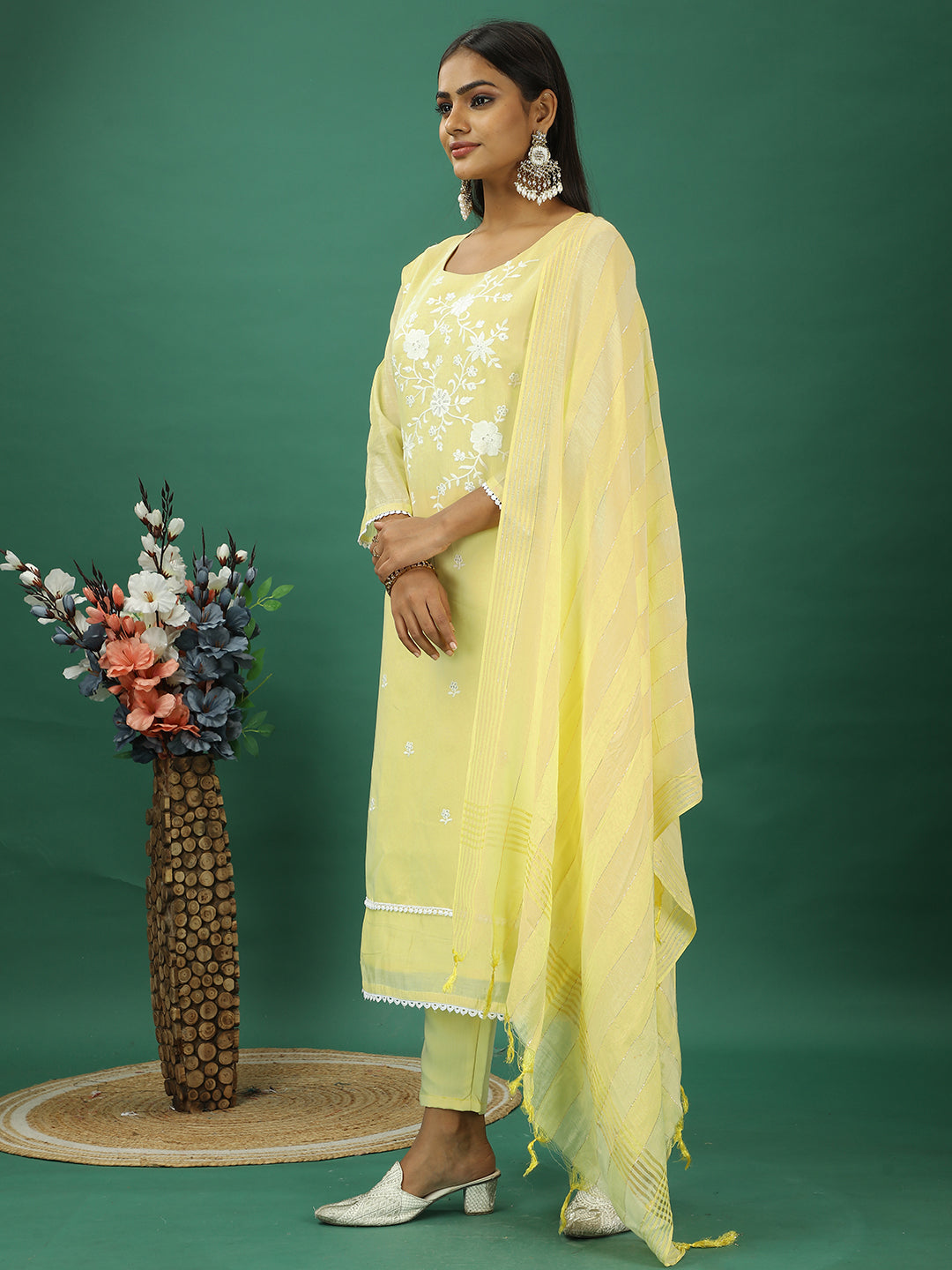 Bollywood Vogue Ready To Wear Yellow Art Silk Straight Pant Suit - Side View
