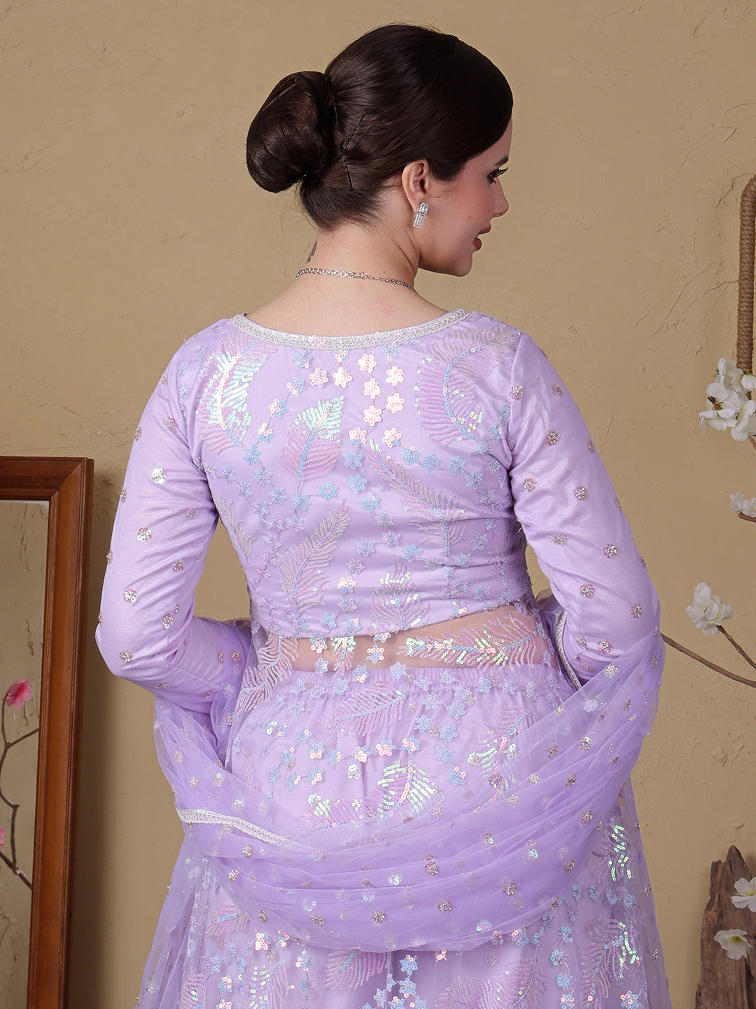 Bollywood Vogue Ready To Wear Chic Top With Net Embroidered Anarkali Palazzo Suit - Additional View 1