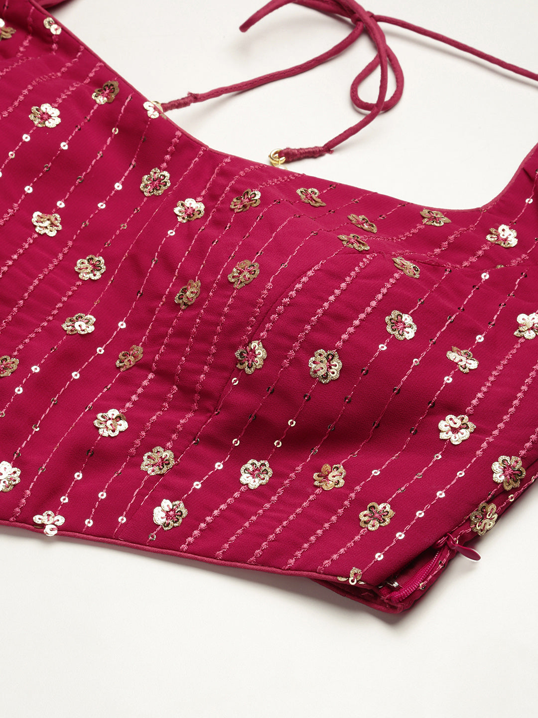 Bollywood Vogue Ready To Wear Dark Pink Sequins Embroidered N Beige Georgette Lehenga - Additional View 2