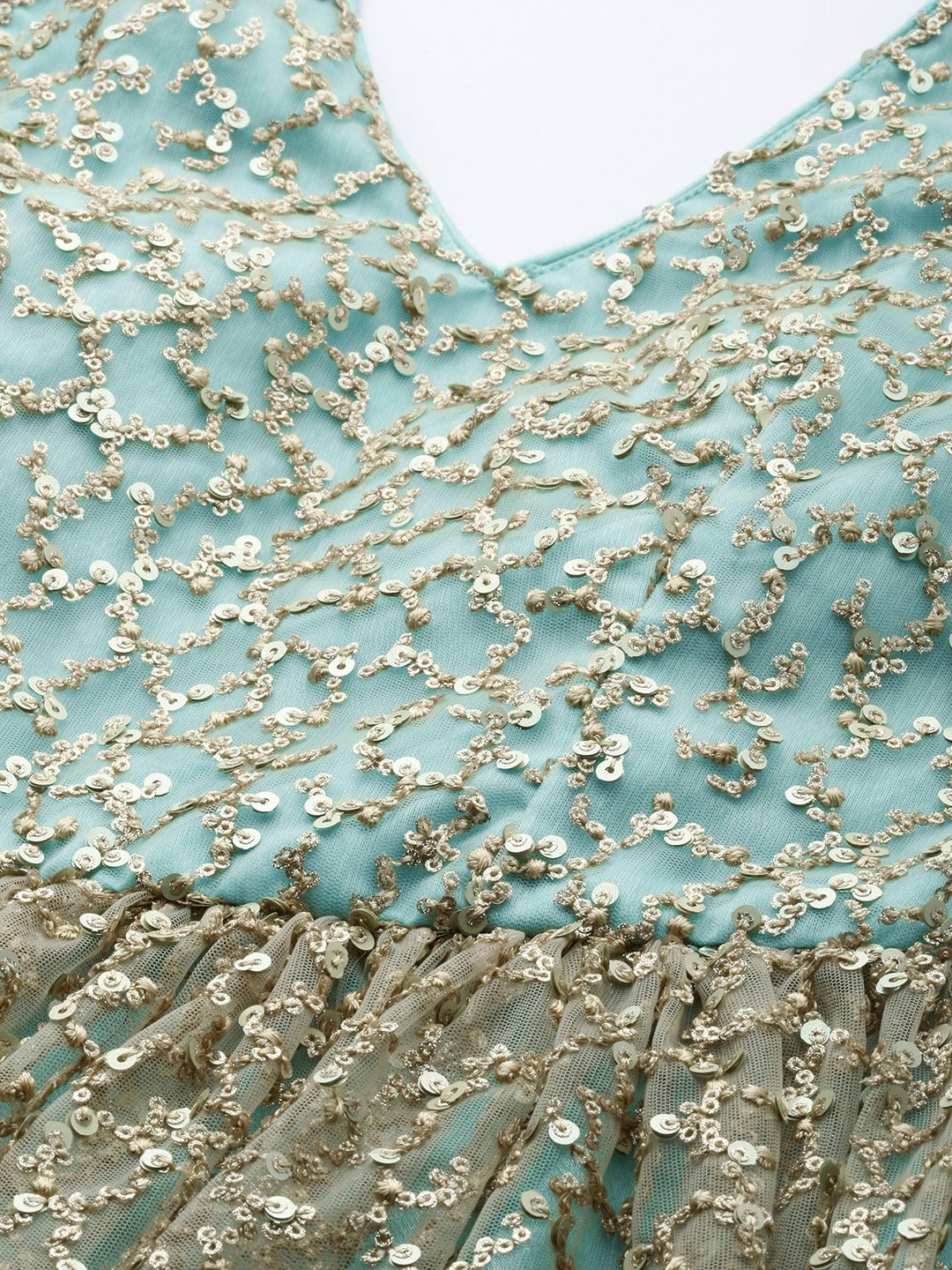 Bollywood Vogue Ready To Wear Blue N Beige Embroidered V Neck Bridal Gown - Additional View 1