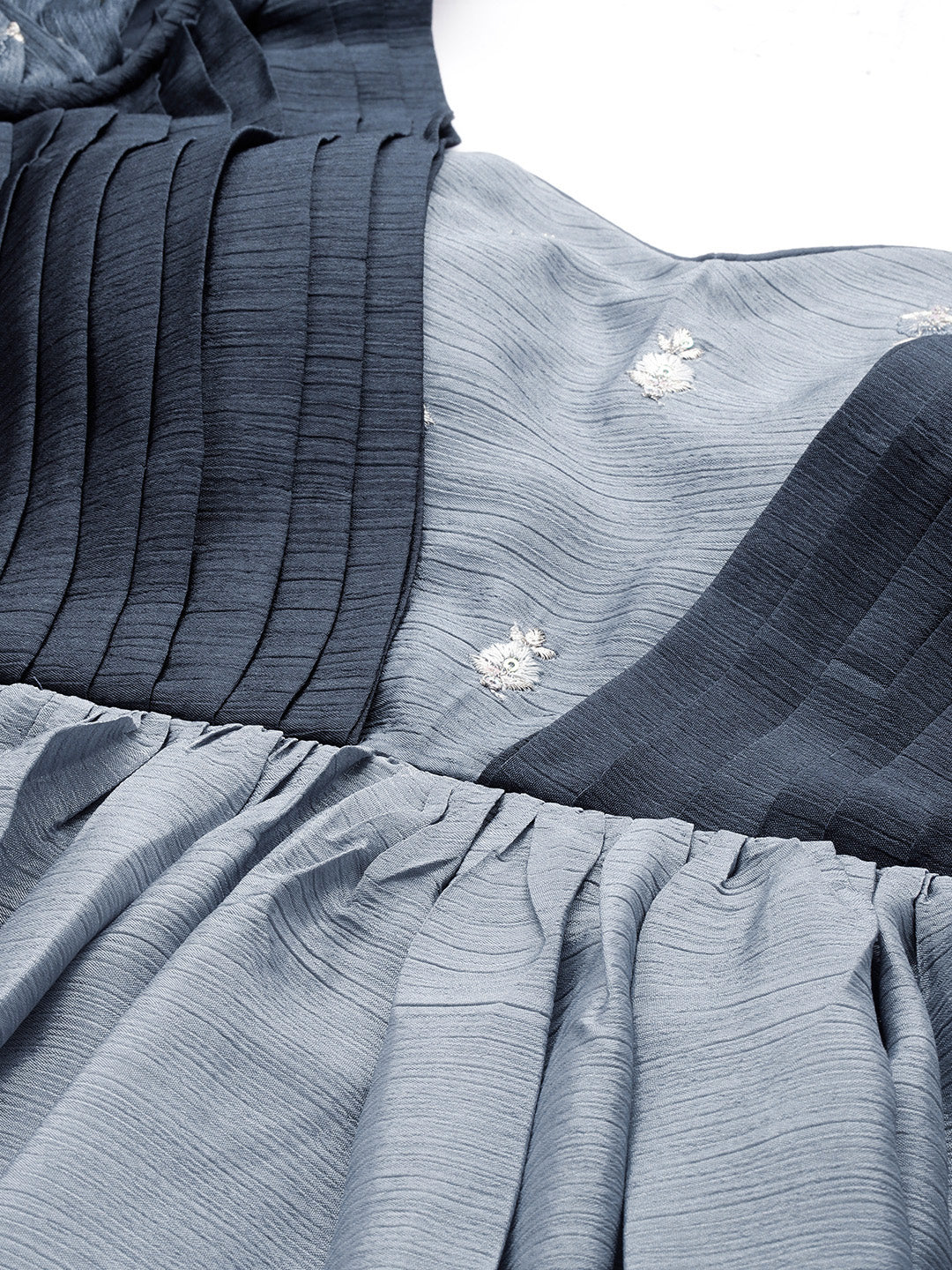 Bollywood Vogue Ready To Wear Grey Chinon Ombre N Embroidered Draped Style Gown - Additional View 1