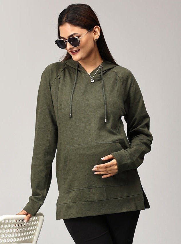 Four Leaf Clover Maternity and Nursing Hoodie Sweatshirt - MAT-SD-OLVHS-S