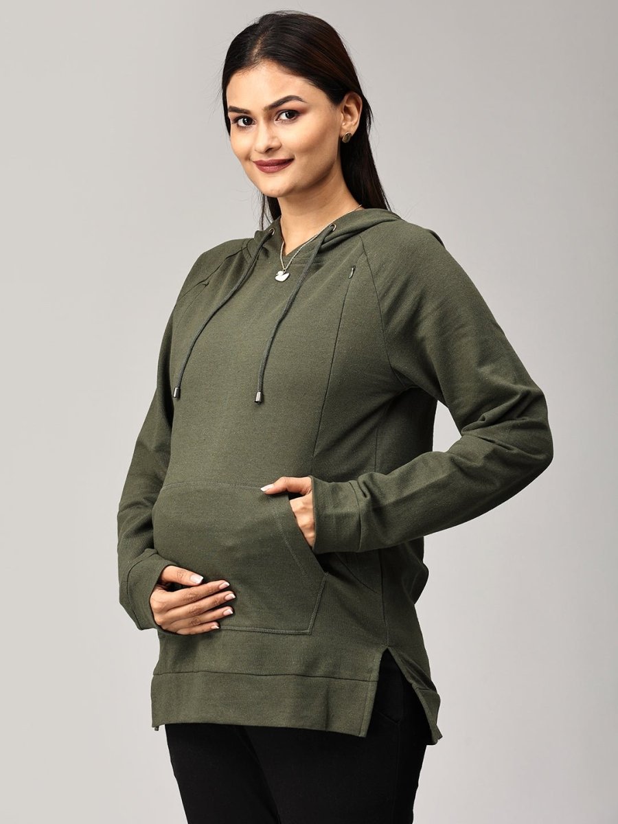 Four Leaf Clover Maternity and Nursing Hoodie Sweatshirt - MAT-SD-OLVHS-S