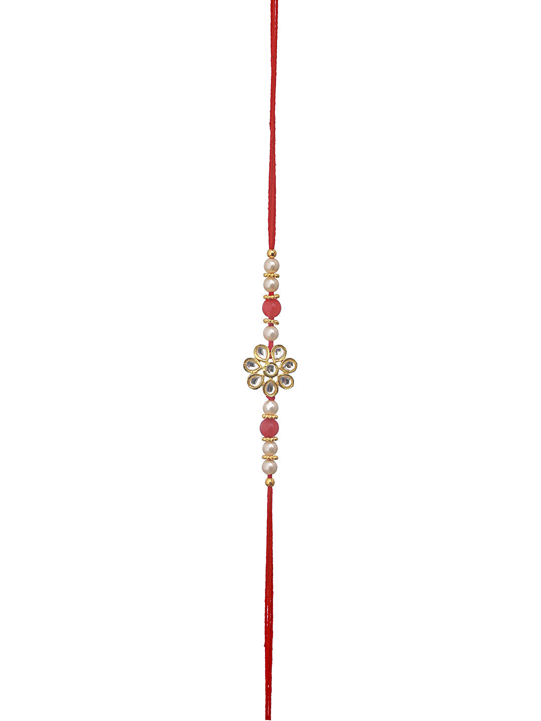Set Of 2 Gold Toned & Kundan Studded Bhaiya & Bhabhi Rakhi With Roli & Chawal